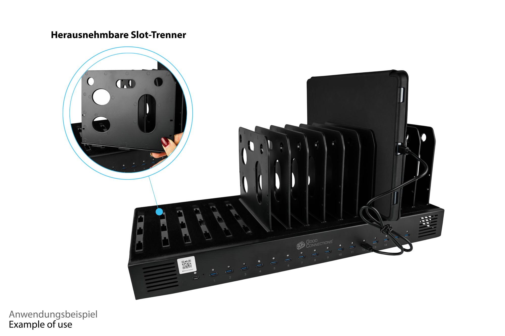 USB desktop fast charging station 1000W, 16 ports (16x USB-C™), PD 3.0, PPS, QC 5, black, Good Connections®