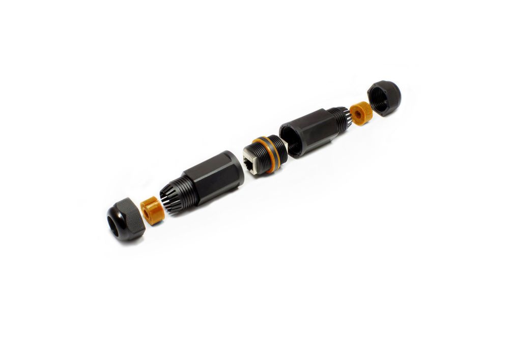 Patch cable coupling, outdoor (IP67), Cat. 6A, RJ45, fully shielded, black, Good Connections®