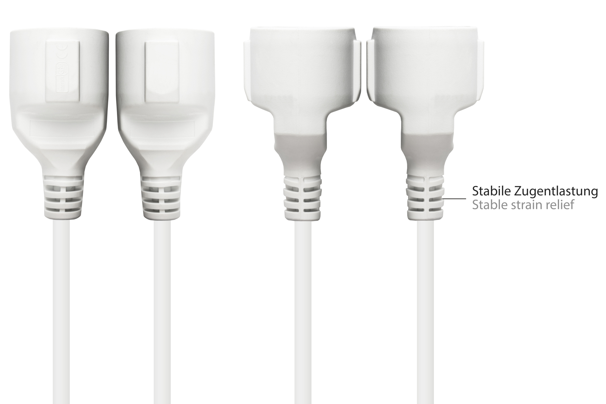Power cord extension Safety-plug Typ E+F (CEE 7/7, angled) to Safety-socket Typ F (CEE 7/3, straight), white, 1,50 mm², 10 m, Good Connections®