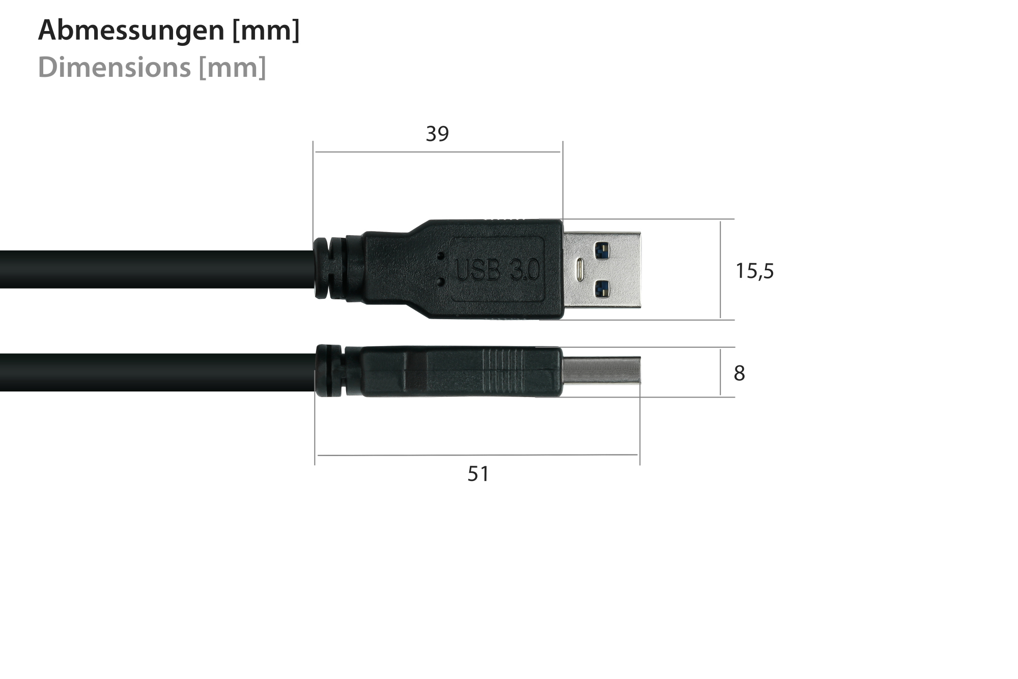 kabelmeister® Anschlusskabel USB 3.0 Stecker A an Stecker Micro B, Premium, DATA AWG28 / Power AWG24, UL, KUPFER, schwarz, 1,8m