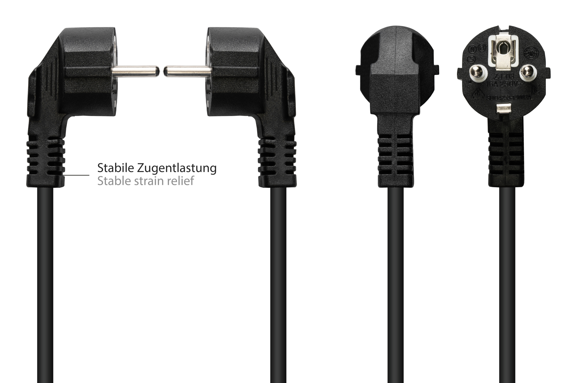 Netzkabel Schutzkontakt-Stecker Typ E+F (CEE 7/7, gewinkelt) an C13 (gerade), schwarz, 1,50 mm², 10 m, Good Connections®