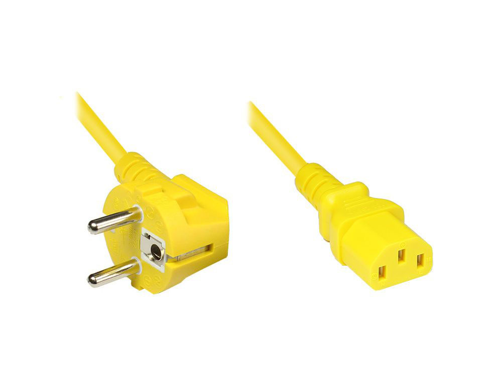 Netzkabel Schutzkontakt-Stecker an Kaltgeräte-Buchse, Typ F an C13, 5m, gelb, Good Connections®