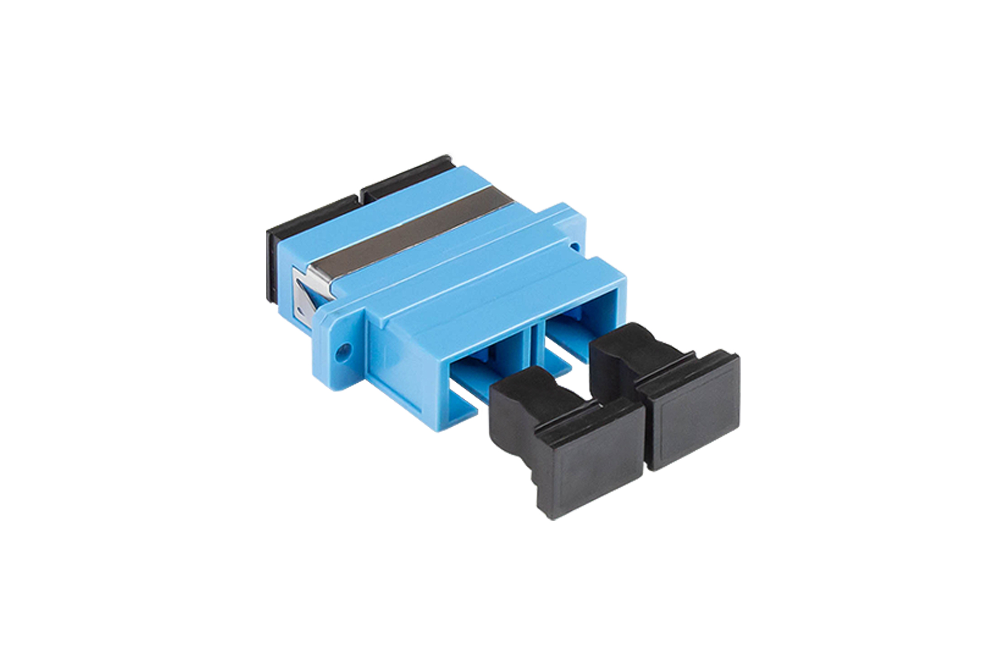 Fibre optic duplex coupling, SC (UPC) to SC (UPC), OS2, single mode, plastic housing with flange, ceramic sleeve, blue, Good Connections®