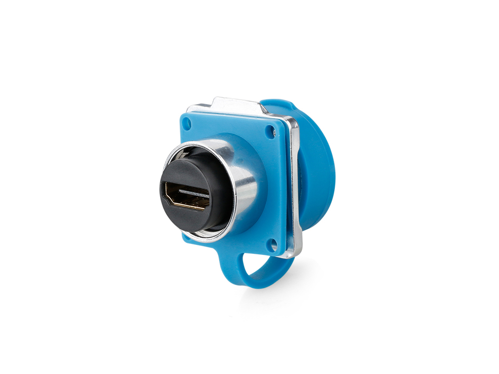 Industrial Connector S3 - HDMI 2.0b Feed-through coupler with Flange, Socket A on both sides, Metal, M24, Bayonet, IP65/67, Good Connections®