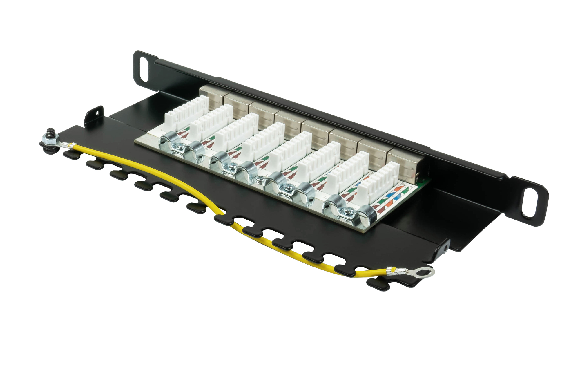 Patch Panel 10" Cat. 6A, 8-port, 0,5 U, STP shielded, toolless opening, deep black (RAL9005), Good Connections®
