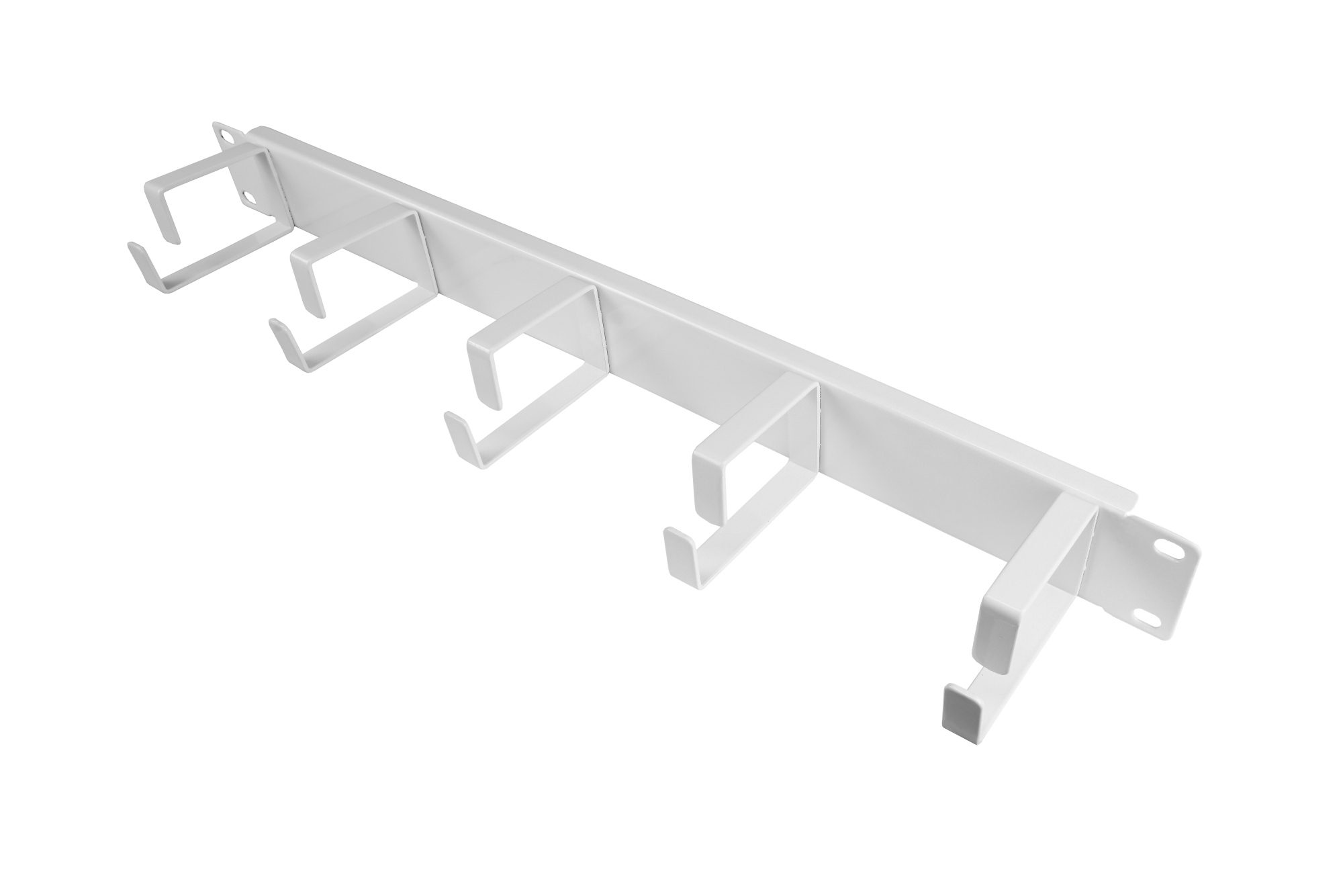 19" Cable management panel, with 5 metal brackets, 1U, pure white (RAL9010), Good Connections®