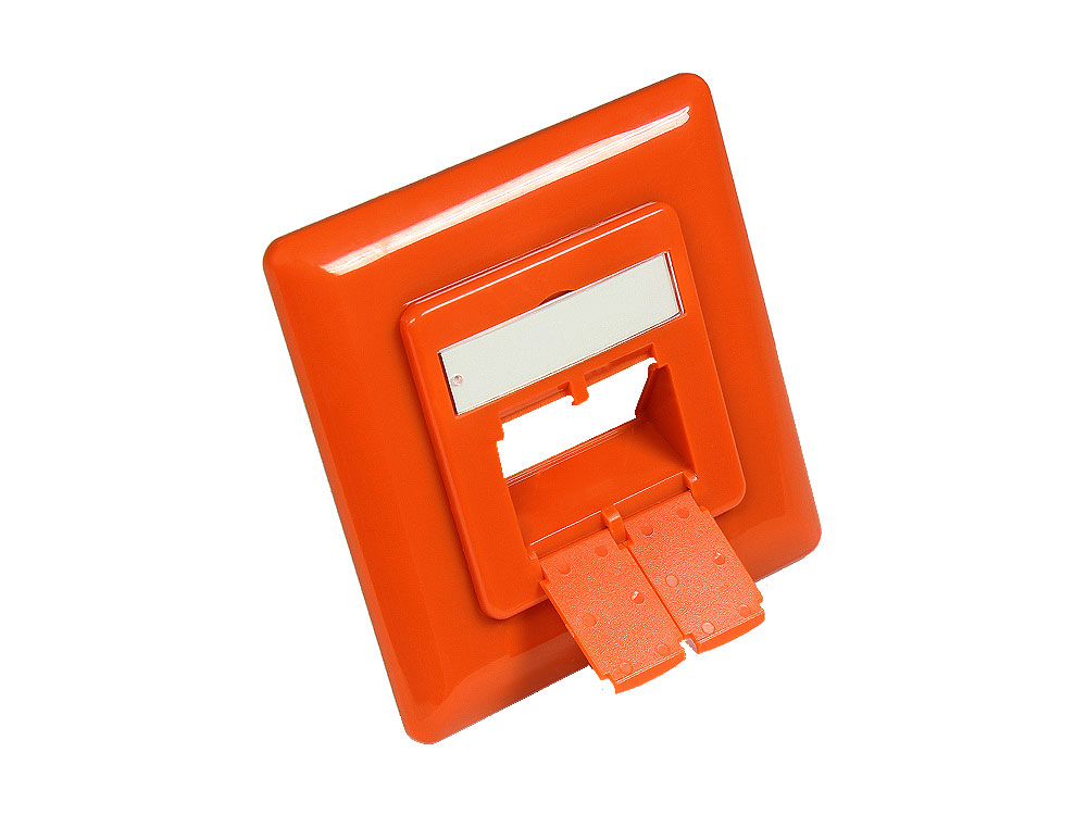 Zentralstück 50x50mm inkl. Abdeckrahmen 80x80mm für Netzwerkdosen, reinorange RAL2004, Good Connections®