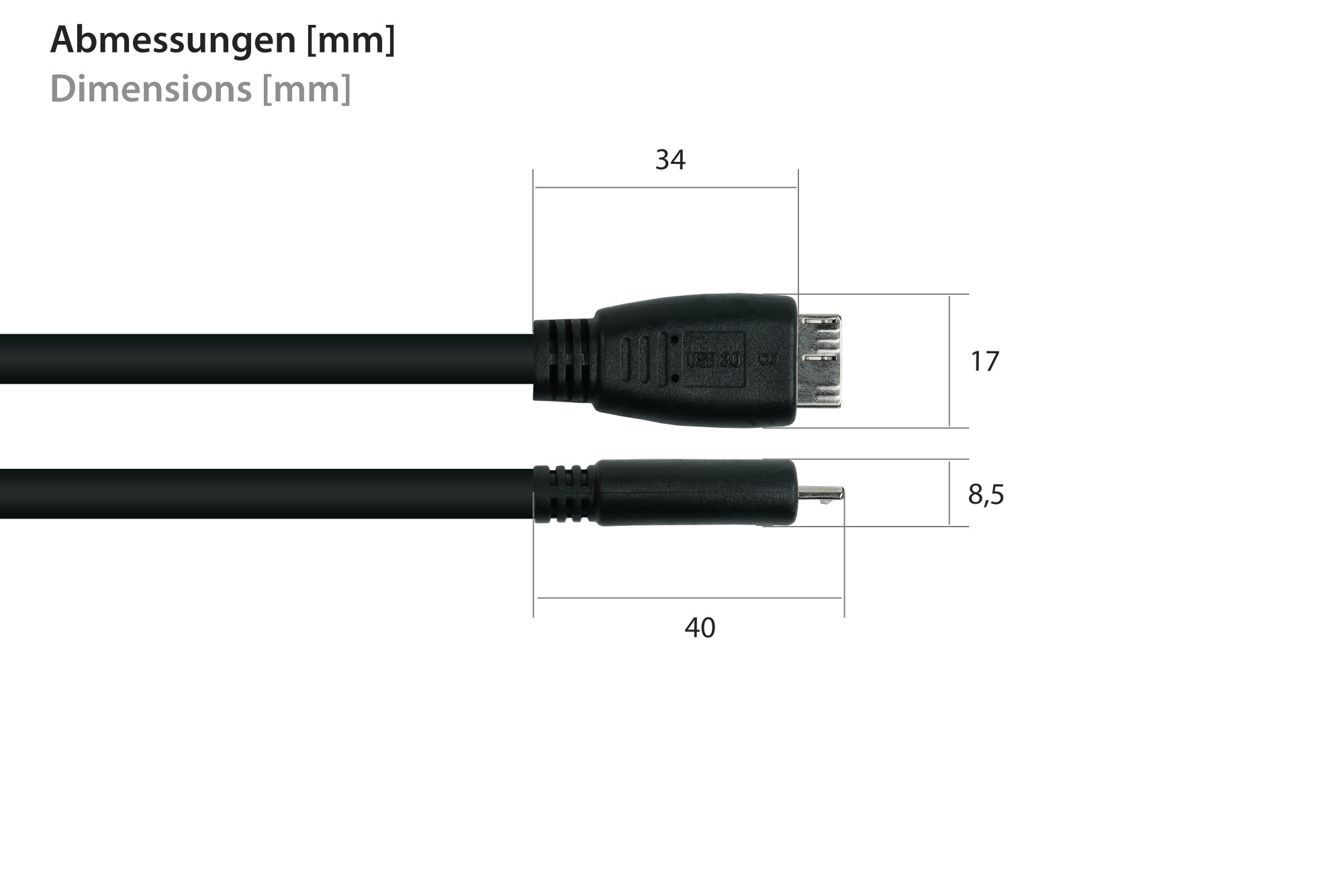 kabelmeister® Anschlusskabel USB 3.0 Stecker A an Stecker Micro B, Premium, DATA AWG28 / Power AWG24, UL, KUPFER, schwarz, 5m