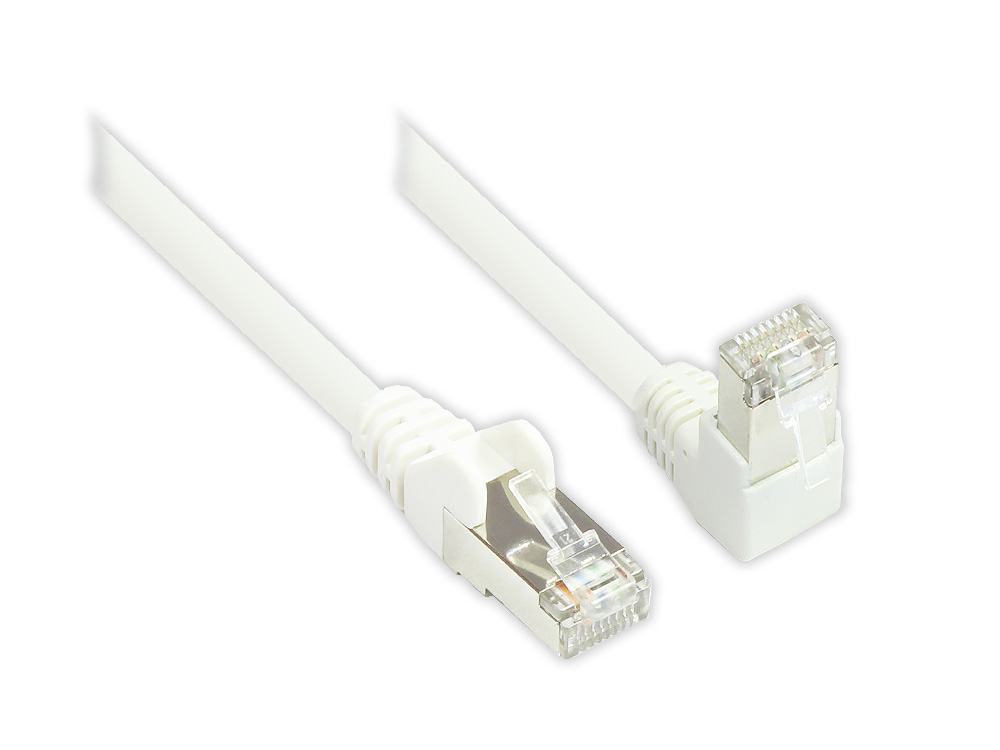 Patchkabel, Cat. 6, S/FTP, PiMF, 250MHz, einseitig 90° nach unten gewinkelt, weiß, 10m, Good Connections