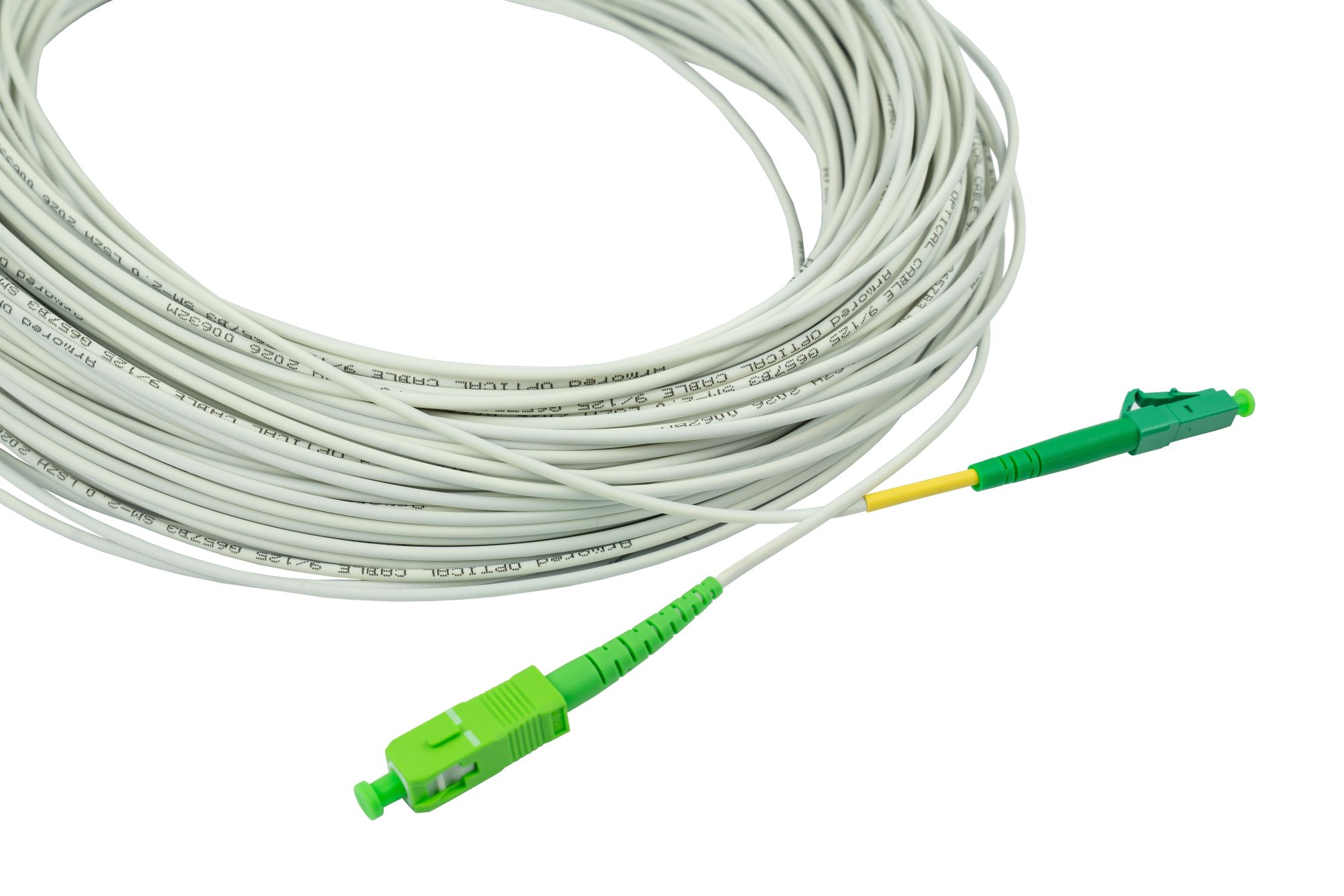 kabelmeister® OS2 Simplex Fiber Optic Patch Cable, steel-armored, LC/APC - SC/APC, G.657.B3, 2.0 mm, LSZH, white, 30m