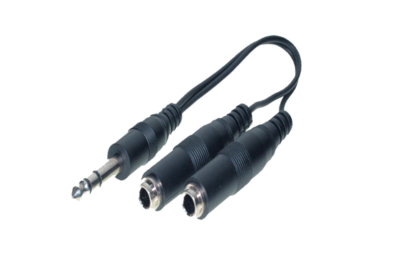 Adapterkabel 6,3mm Klinke Stereo Stecker / 2 x Buchse, ca. 35cm
