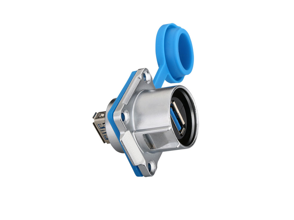 Industrial Connector S1 - USB 3.0 Feedthrough coupler with flange, socket A on both sides, metal, M24, IP65/67, Good Connections®