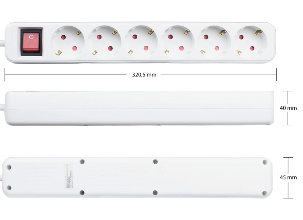 Multiple socket outlet with switch, 6-way, safety plug to 6x safety socket, white, Good Connections®