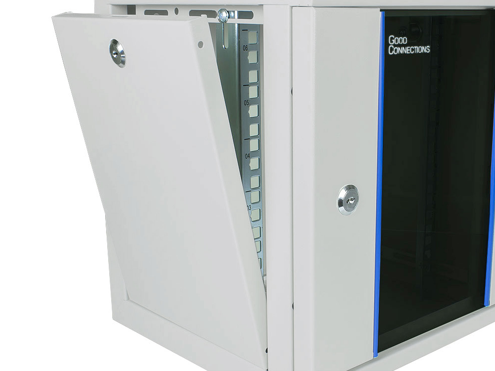 10" Wall mount cabinet, 12U, light grey (RAL7035), 312 x 300mm, fully assembled, Good Connections®