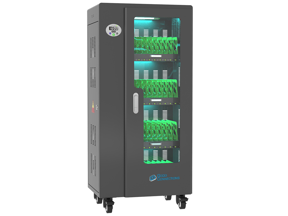 Tablet charging cart for up to 40 devices, UV-C disinfection, Smart Control, black, Good Connections®