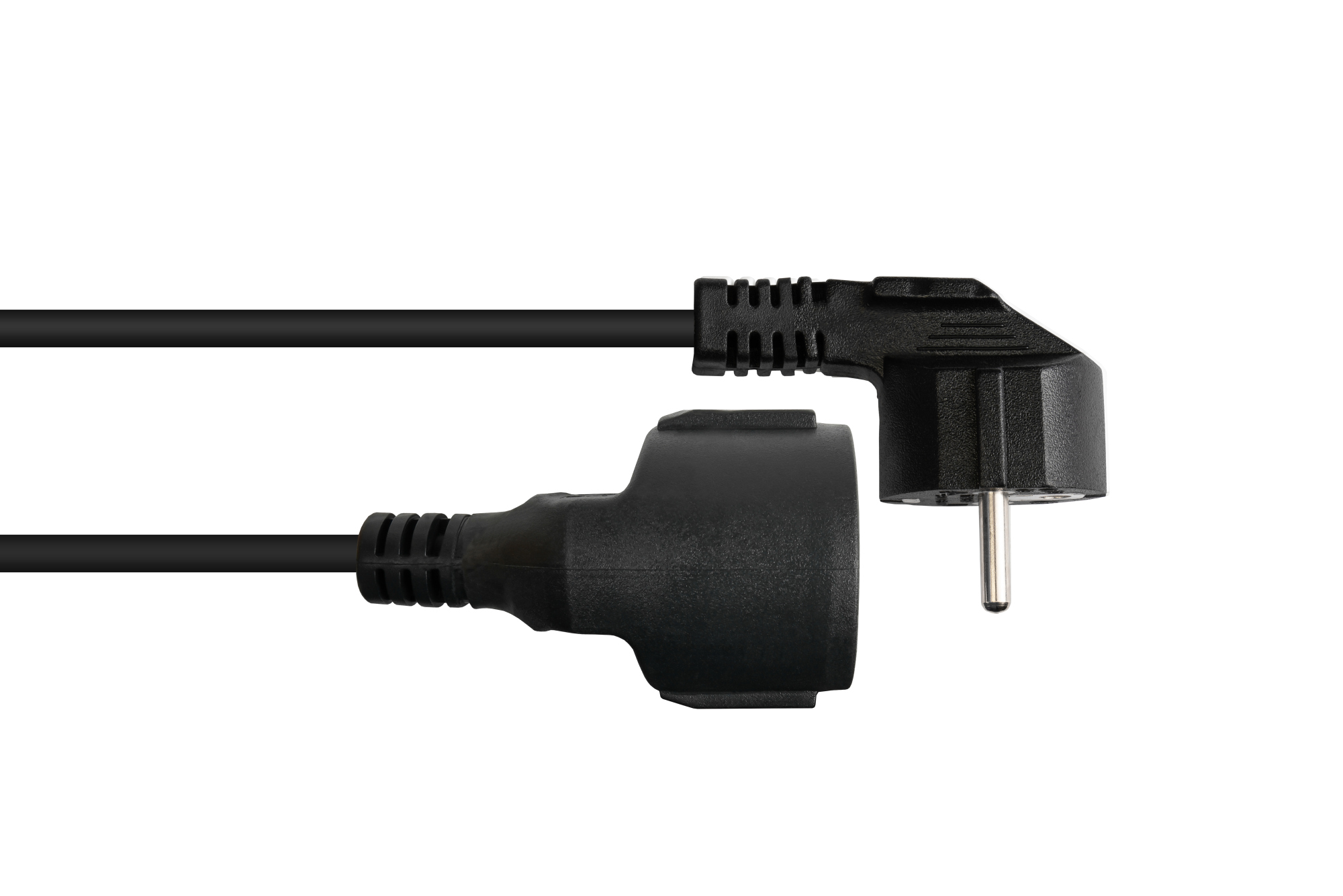 Power cord extension Safety-plug Typ E+F (CEE 7/7, angled) to Safety-socket Typ F (CEE 7/3, straight), black, 1,50 mm², 5 m, Good Connections®