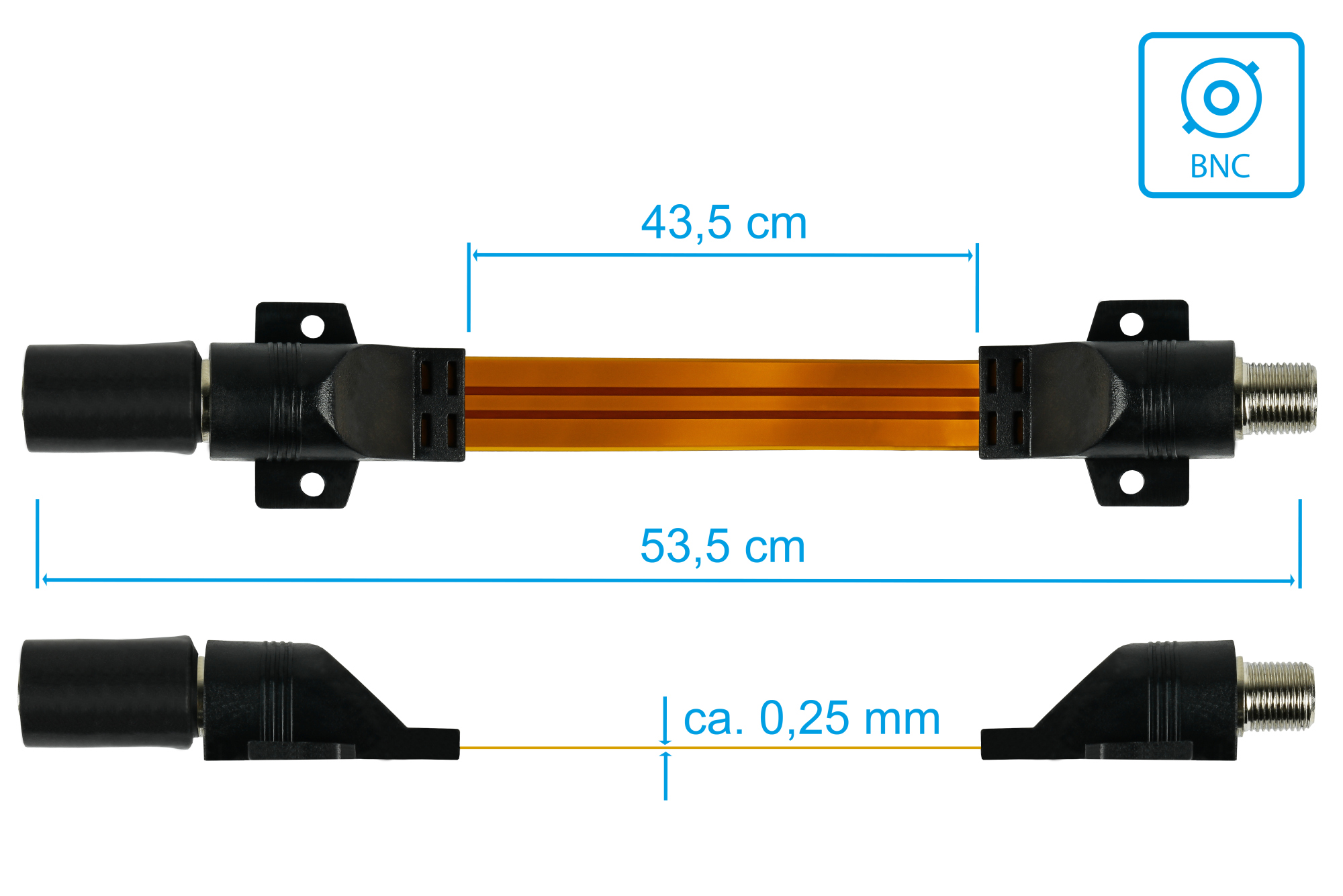 SAT window feed-through High-Quality with Wetterschutz, total length incl. plug 54cm, flexible length 44cm, transparent, Good Connections®