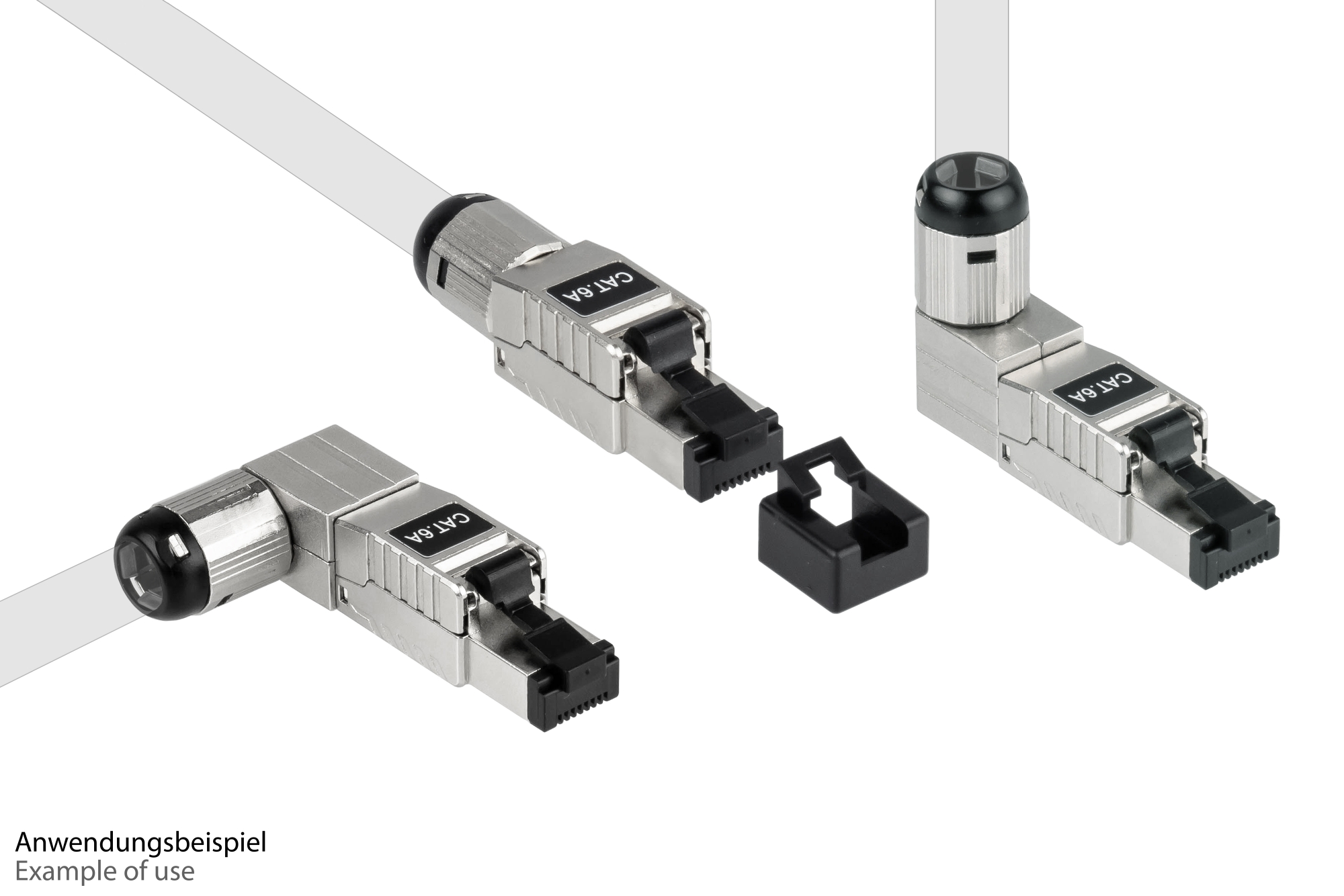RJ45 plug Cat. 6A, tool-free / field-terminable, STP shielded, metal, 5 directions, Good Connections®