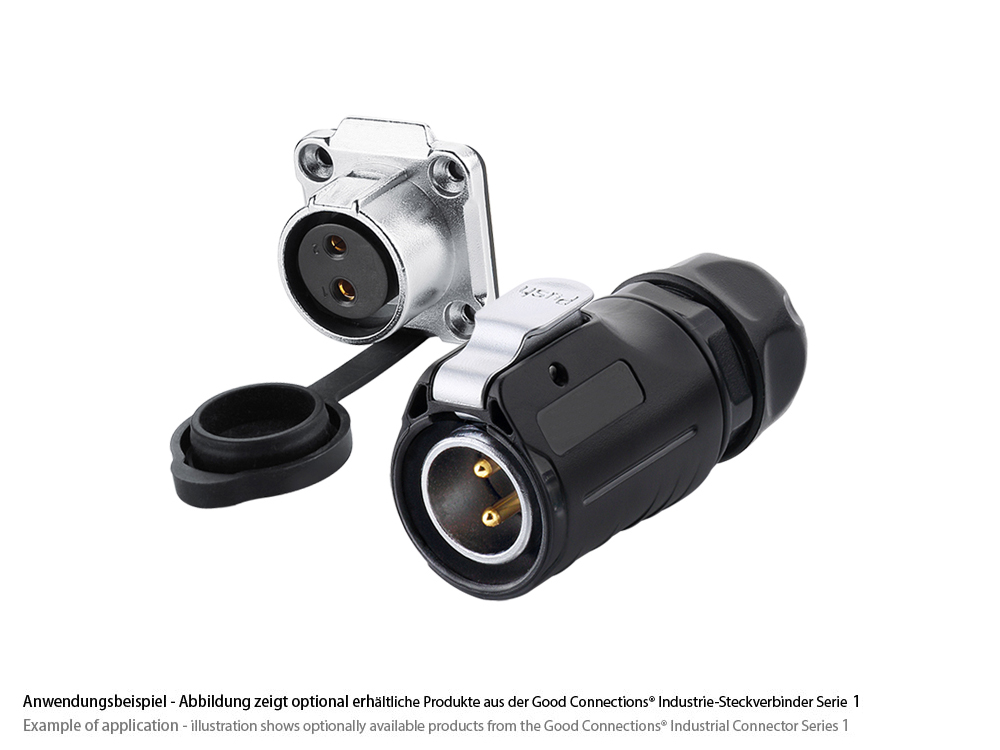 Industrial Connector S1 - Power (2-Pin) Feed-through coupler with flange, solder termination, metal, M20, IP65/67, Good Connections®