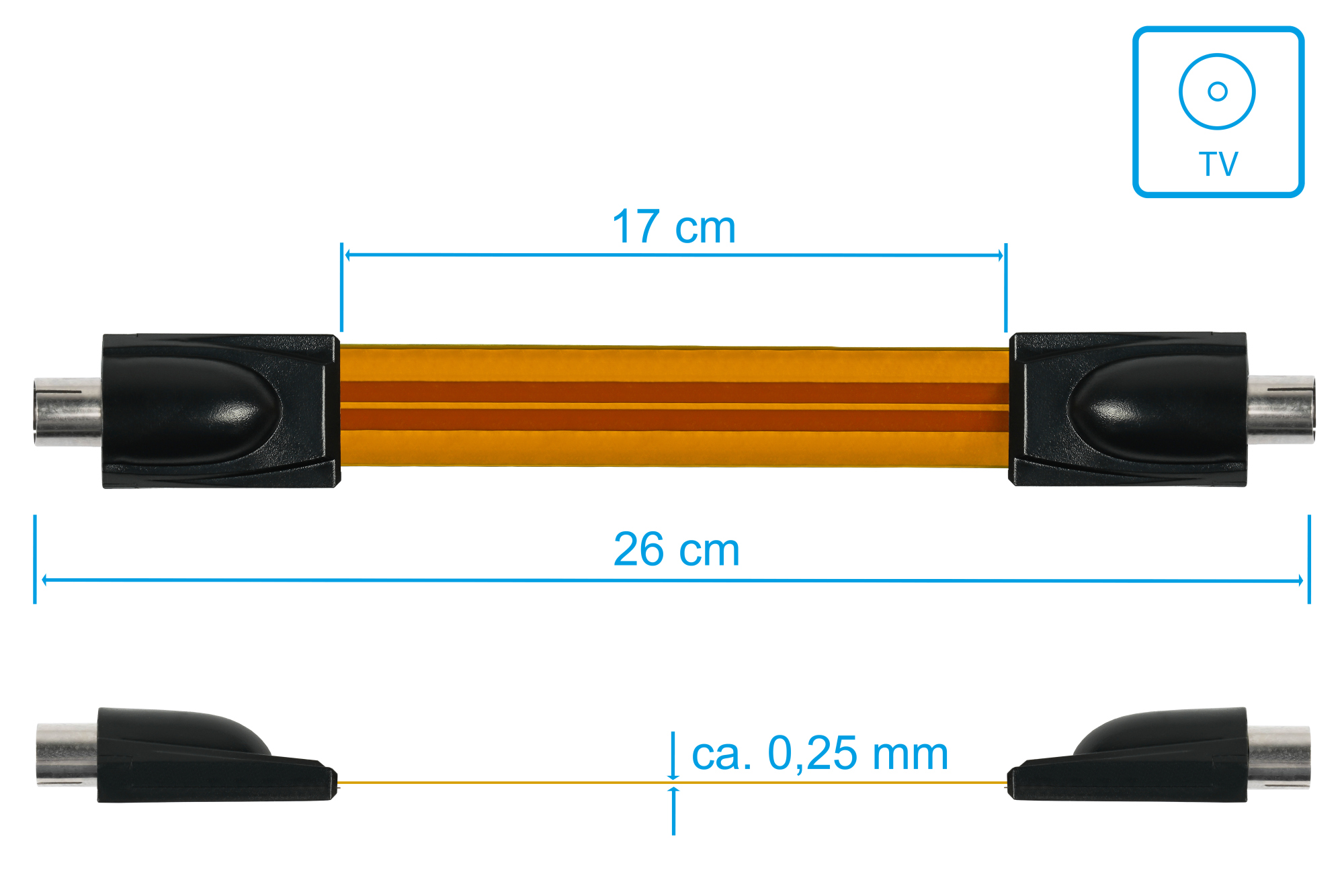 SAT/TV window feed-through High-Quality, IEC/coax socket to IEC/coax socket, total length 26cm, flexible length 17cm, transparent, Good Connections®