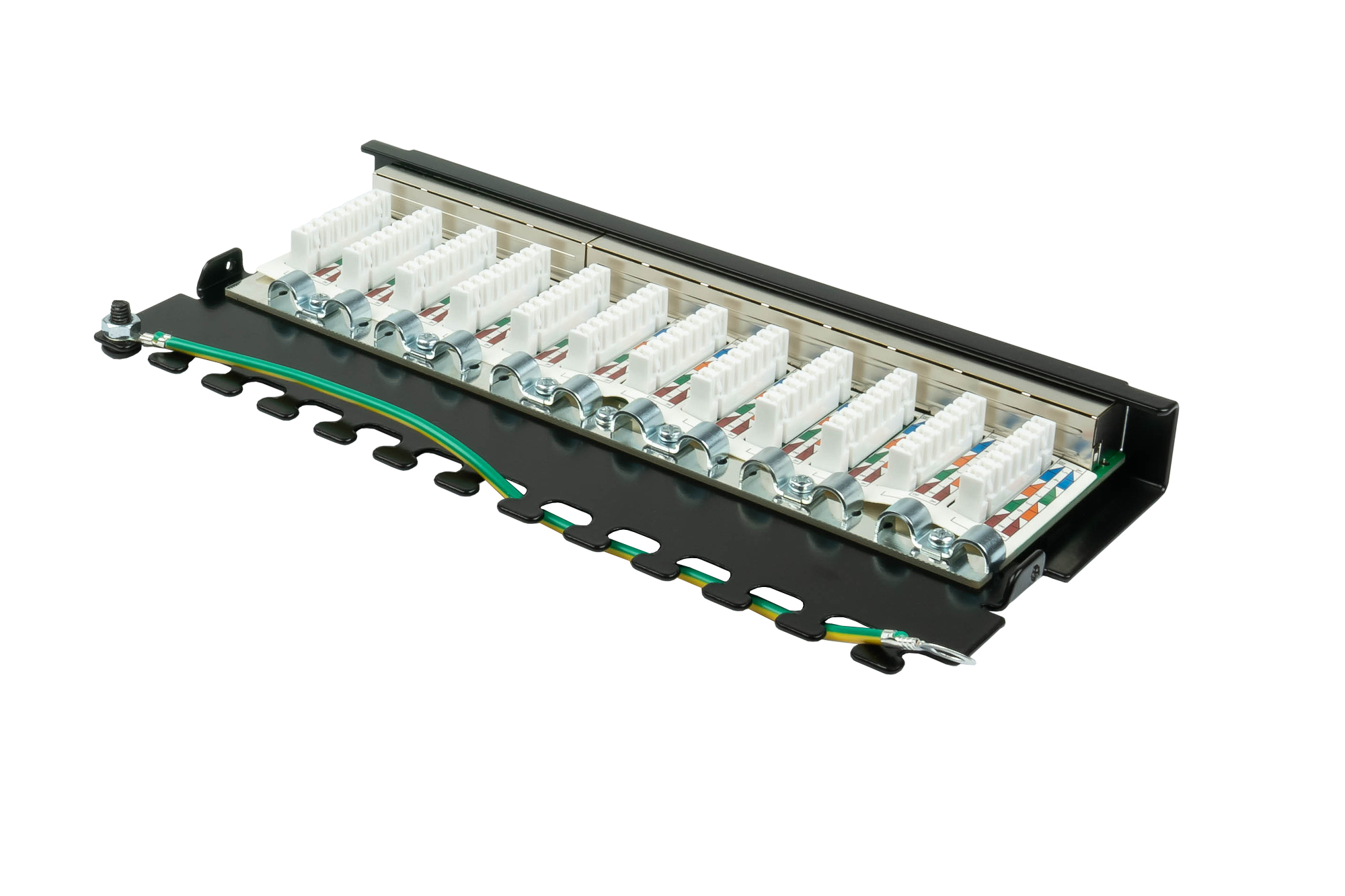 Patch Panel Desktop Cat. 6, 12-port, 0,5 U, STP shielded, toolless opening, deep black (RAL9005), Good Connections®