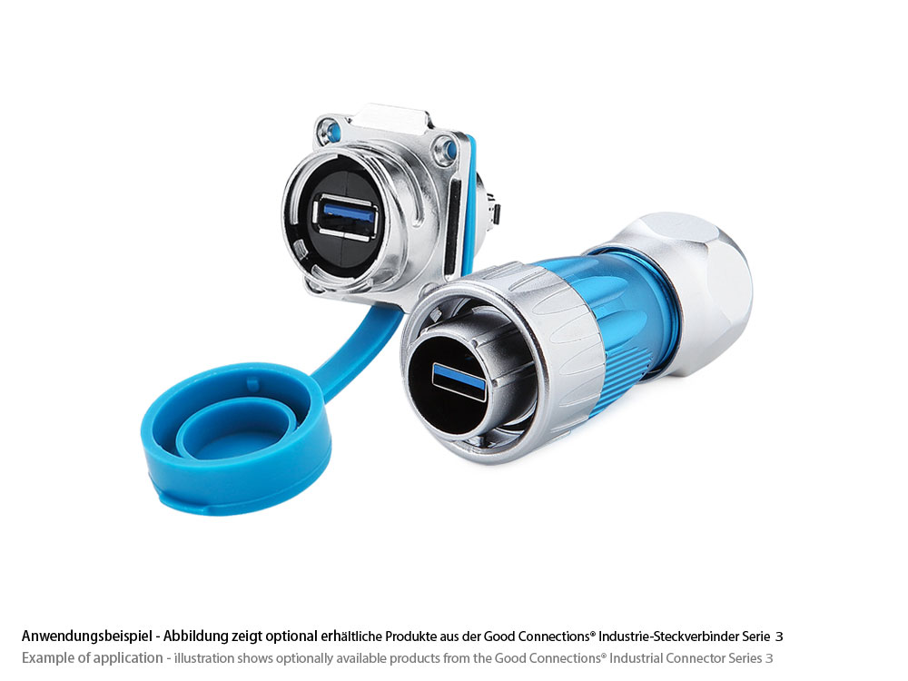 Industrial Connector S3 - USB 3.0 cable, Plug A with cable gland to Plug A, metal, M24, bayonet, IP65/67, 0,5m, Good Connections®