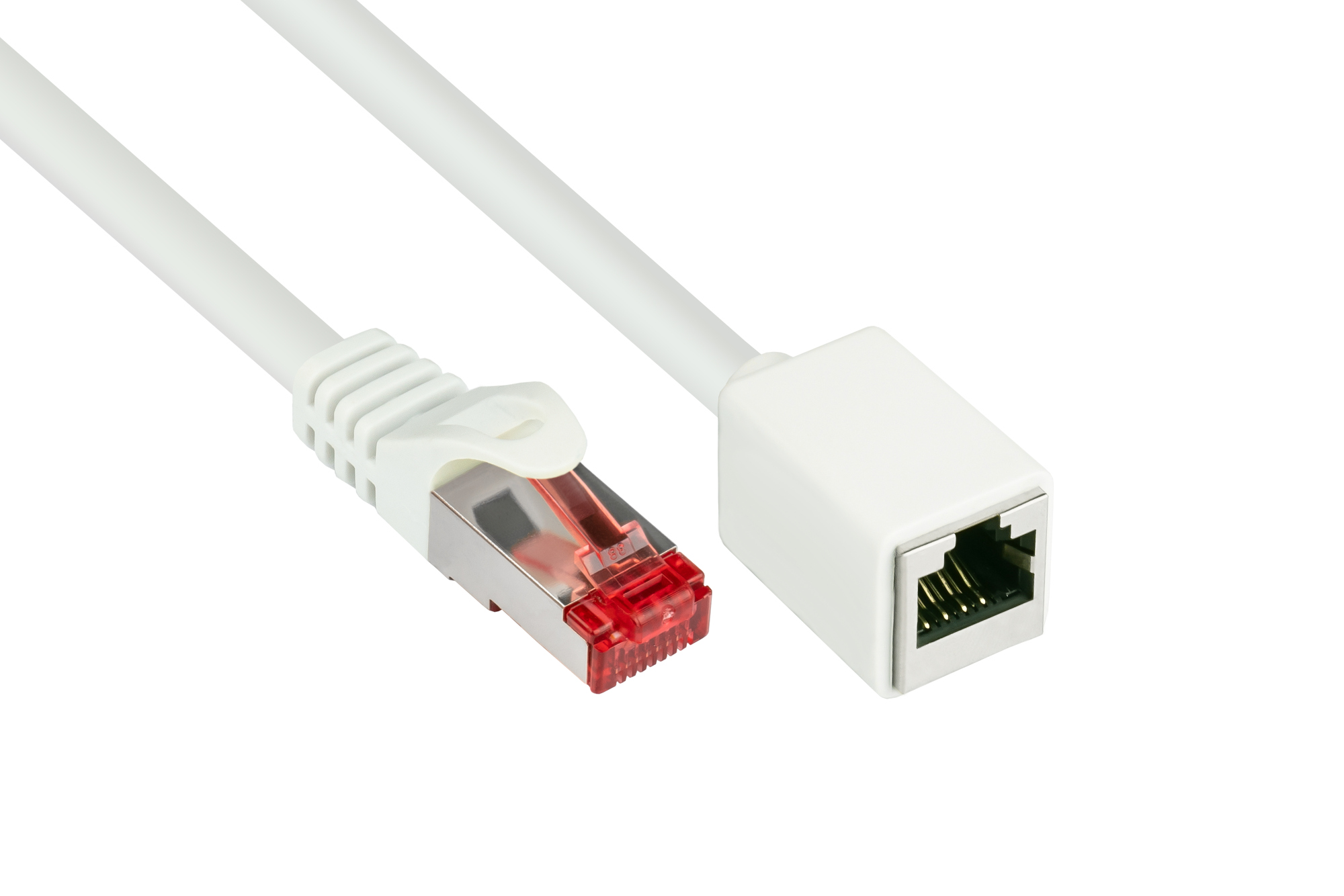 RNS® Patchkabelverlängerung mit Rastnasenschutz, Cat. 6, S/FTP, PiMF, PVC, 250MHz, OFC, CU, weiß, 10m, Good Connections®