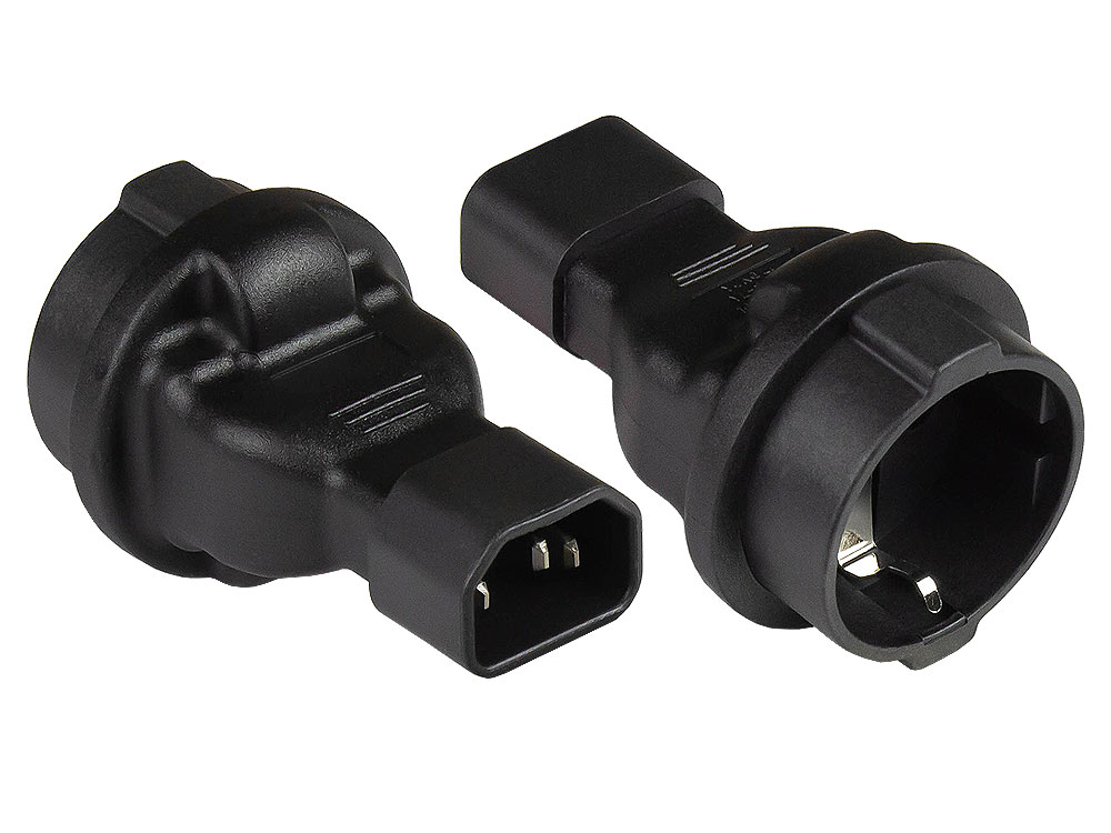 Power adapter plug C14 (straight) to earth contact socket type F (CEE 7/3, straight), black, Good Connections®