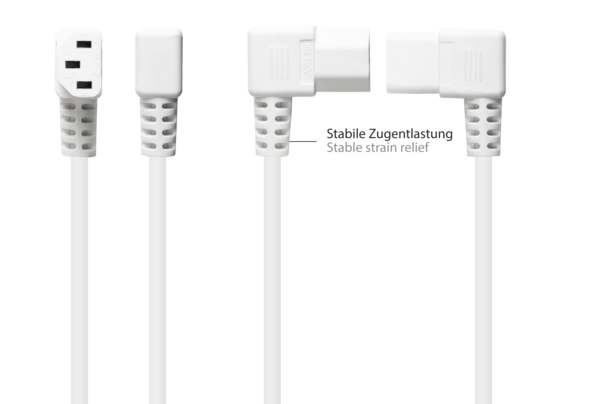 Power cord Safety-plug Typ E+F (CEE 7/7, angled) to C13 (right angled), white, 0,75 mm², 1,8 m, Good Connections®