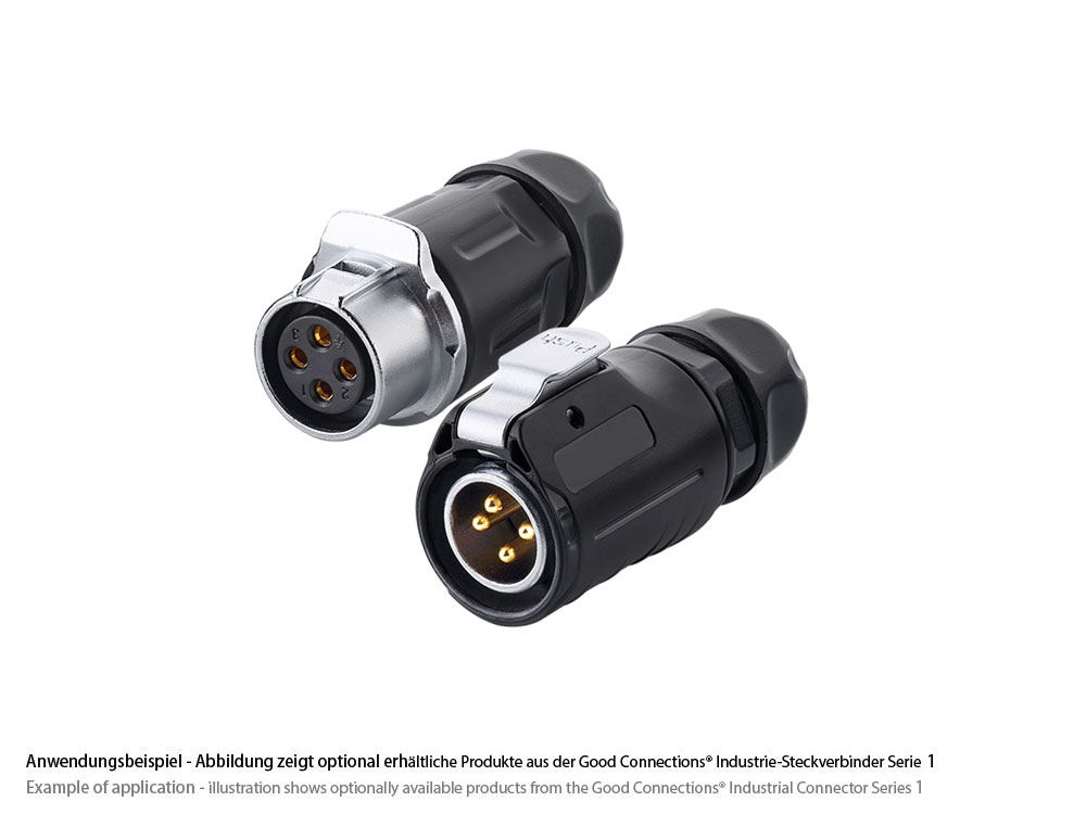 Industrial Connector S1 - Power (4-pin) Plug with click locking, solder termination, M20, IP65/67, Good Connections®