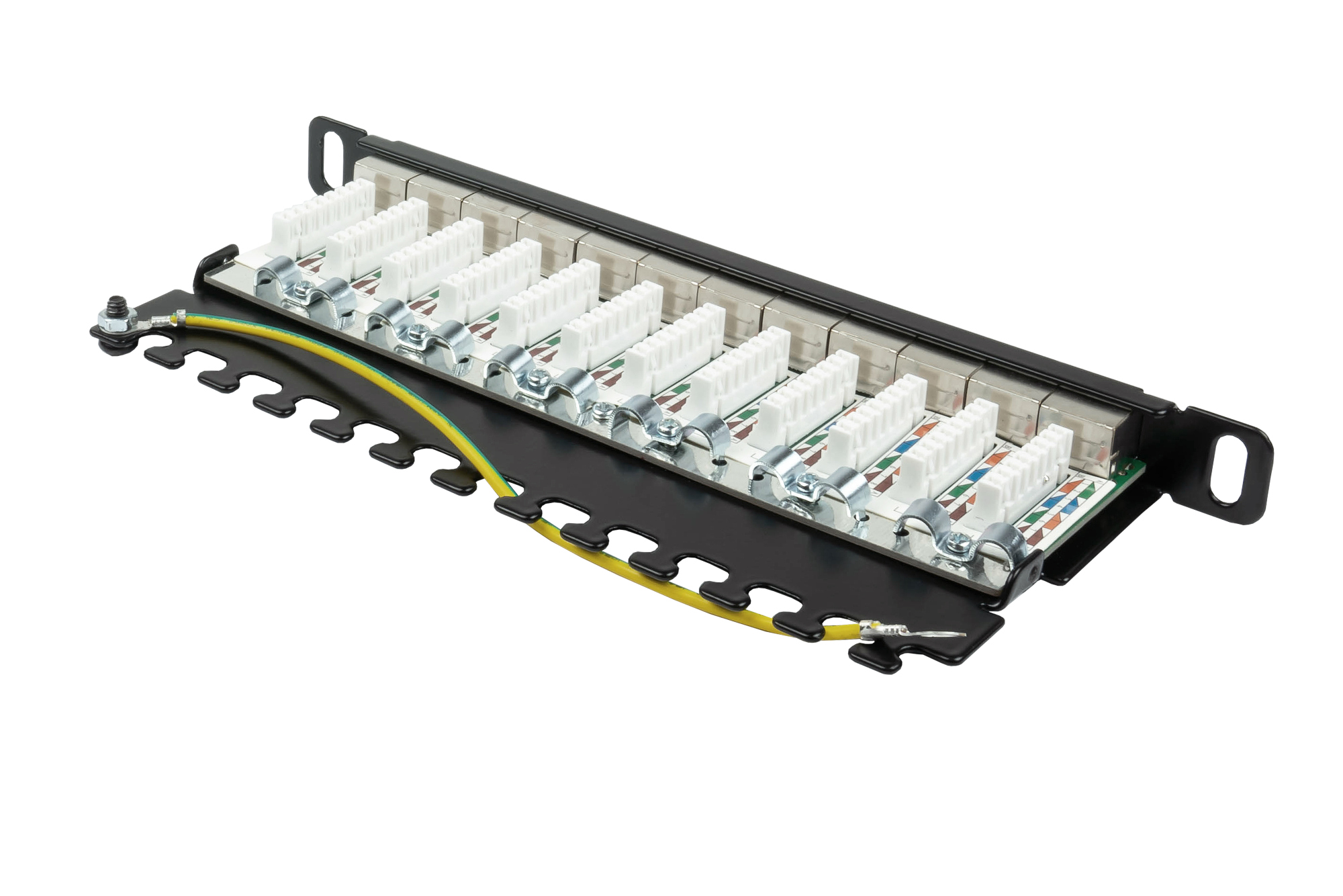 Patch Panel 10" Cat. 6A, 12-port, 0,5 U, STP shielded, toolless opening, deep black (RAL9005), Good Connections®