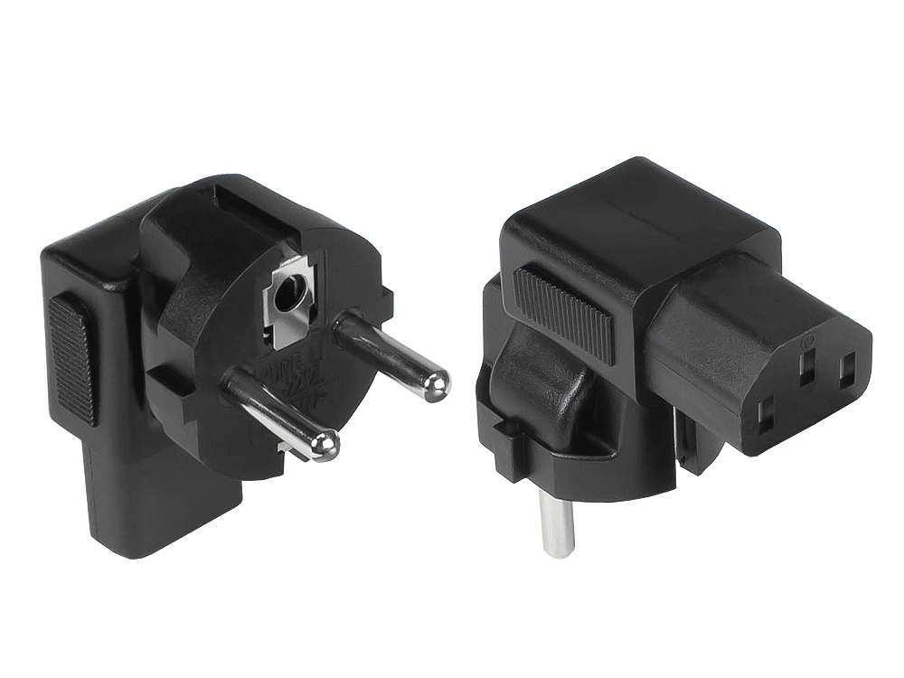 Power adapter safety plug type E+F (CEE 7/7) to socket C13, angled, black, Good Connections®