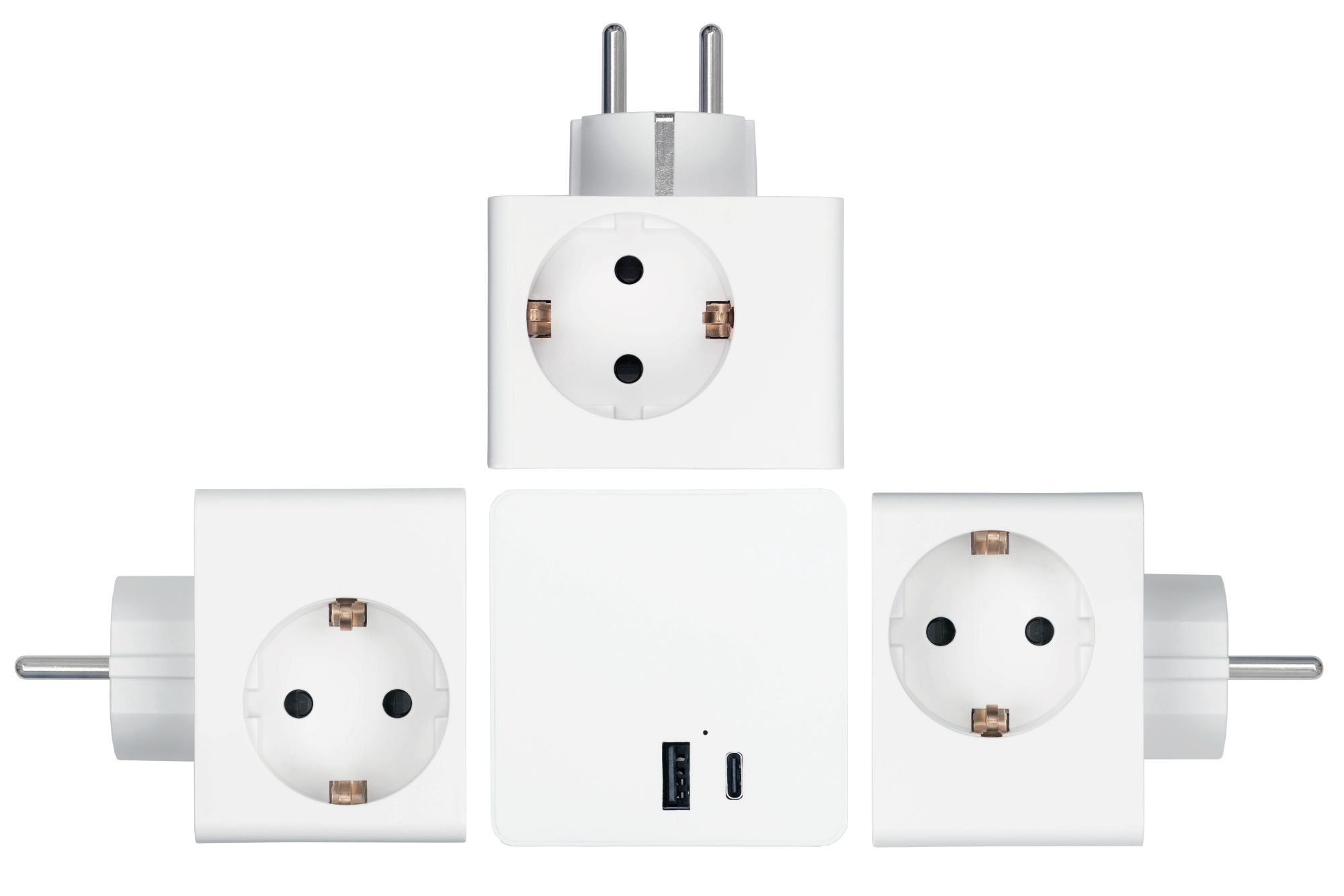 Steckdosenwürfel mit 3x Schutzkontakt-Buchse, USB-C™ (20W, PD 3.0) und USB-A Buchse (18W), weiß