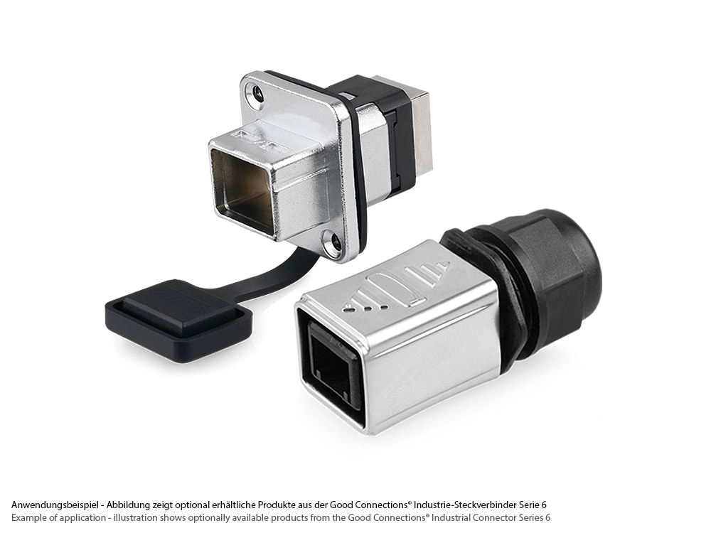 Industrial connector S6 - RJ45 feed-through coupling, RJ45 socket on both sides, metal, Good Connections®