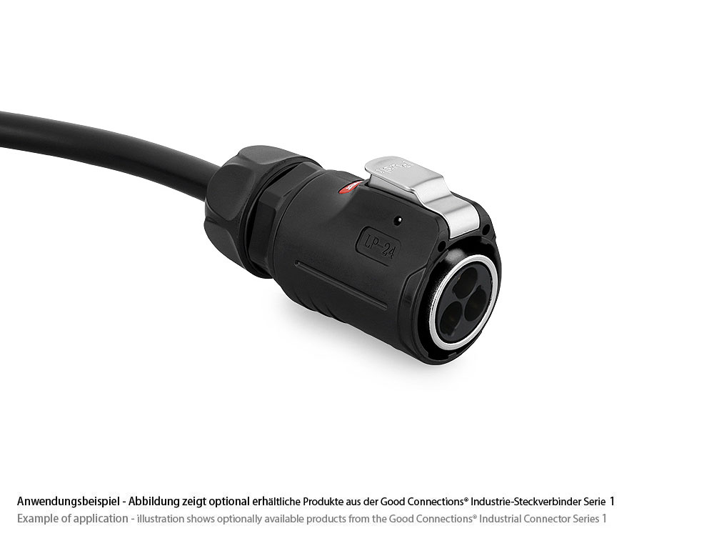 Industrial Connector S1 - Power (3-pin) Plug with click-lock on solder termination, M24, IP65/67, Good Connections®