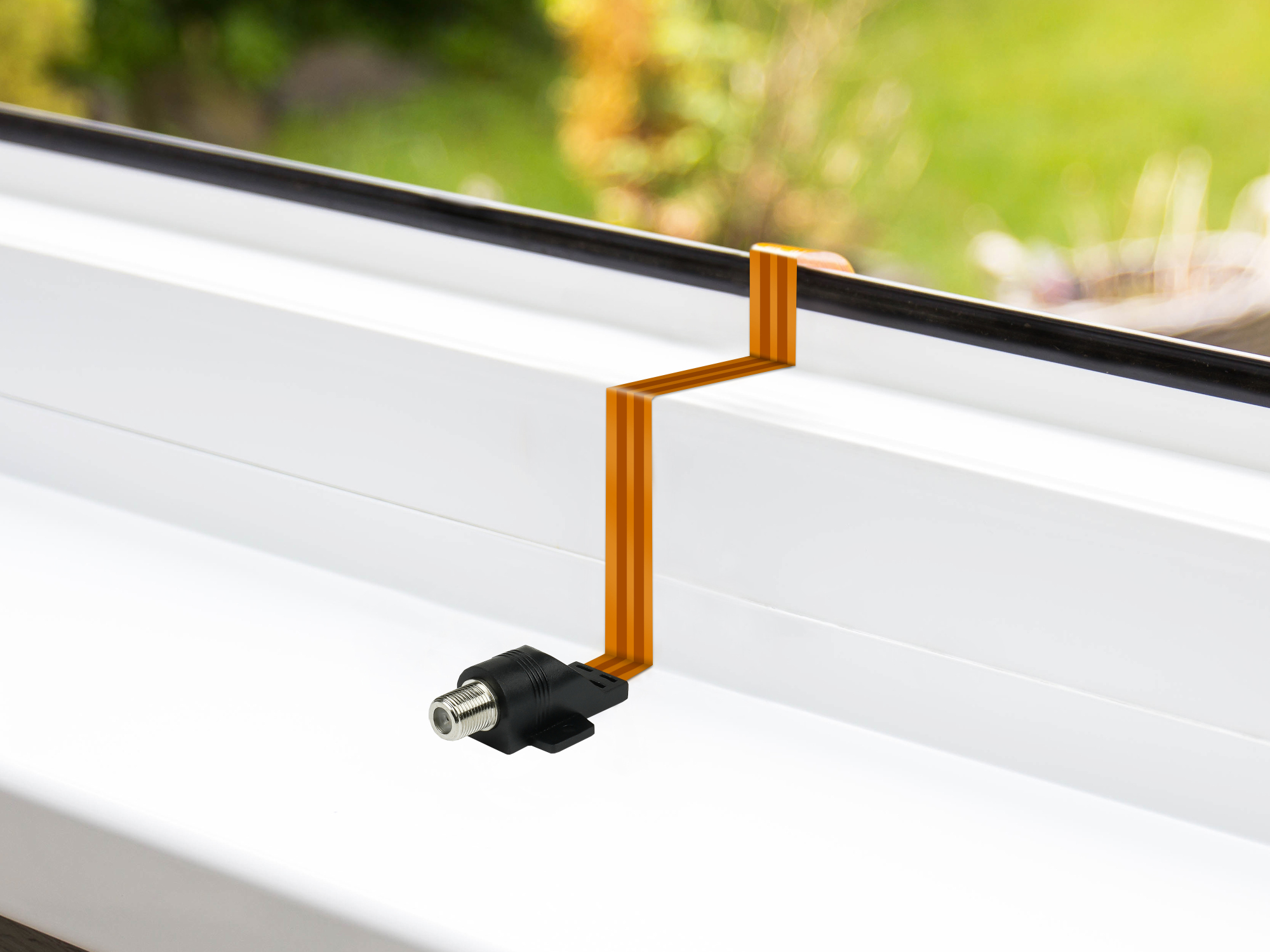SAT window feed-through High-Quality with Wetterschutz, total length incl. plug 54cm, flexible length 44cm, transparent, Good Connections®