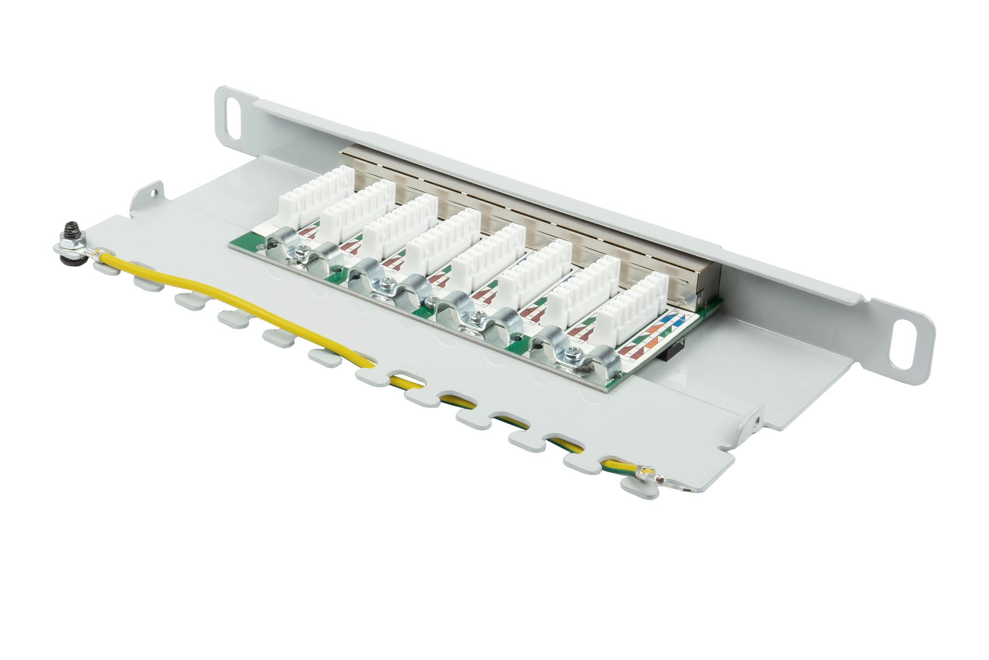 Patch Panel 10" Cat. 6, 8-port, 0,5 U, STP shielded, toolless opening, light grey (RAL7035), Good Connections®