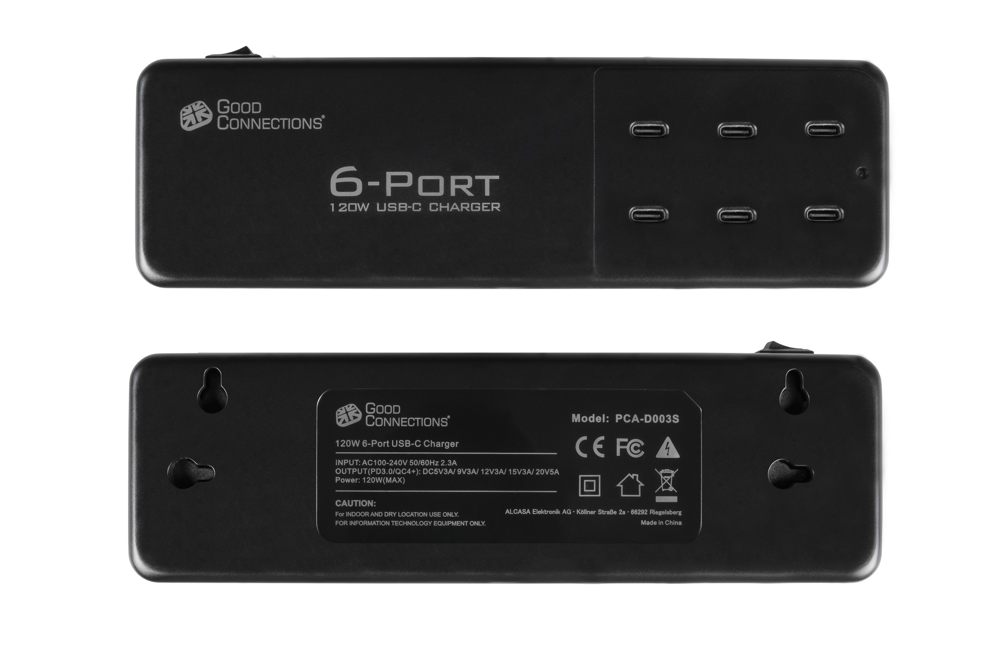 USB desktop fast charging station 120W, 6-port (6x USB-C™), PD 3.0, QC 4+, black, Good Connections®