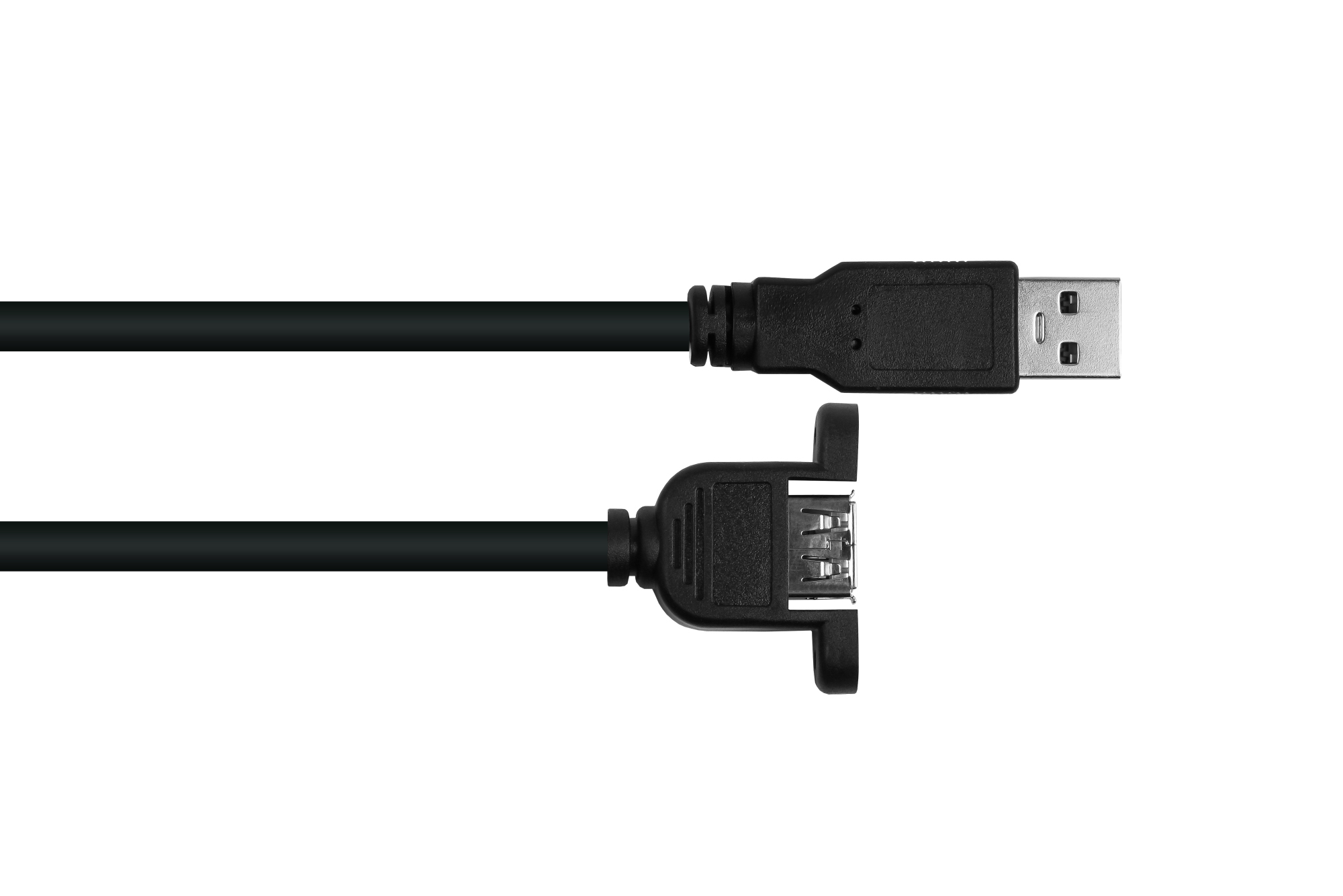 kabelmeister® Einbau-Verlängerungskabel USB 2.0 Stecker A an Einbaubuchse A, Premium, DATA AWG28 / Power AWG24, KUPFER, schwarz, 0,3m