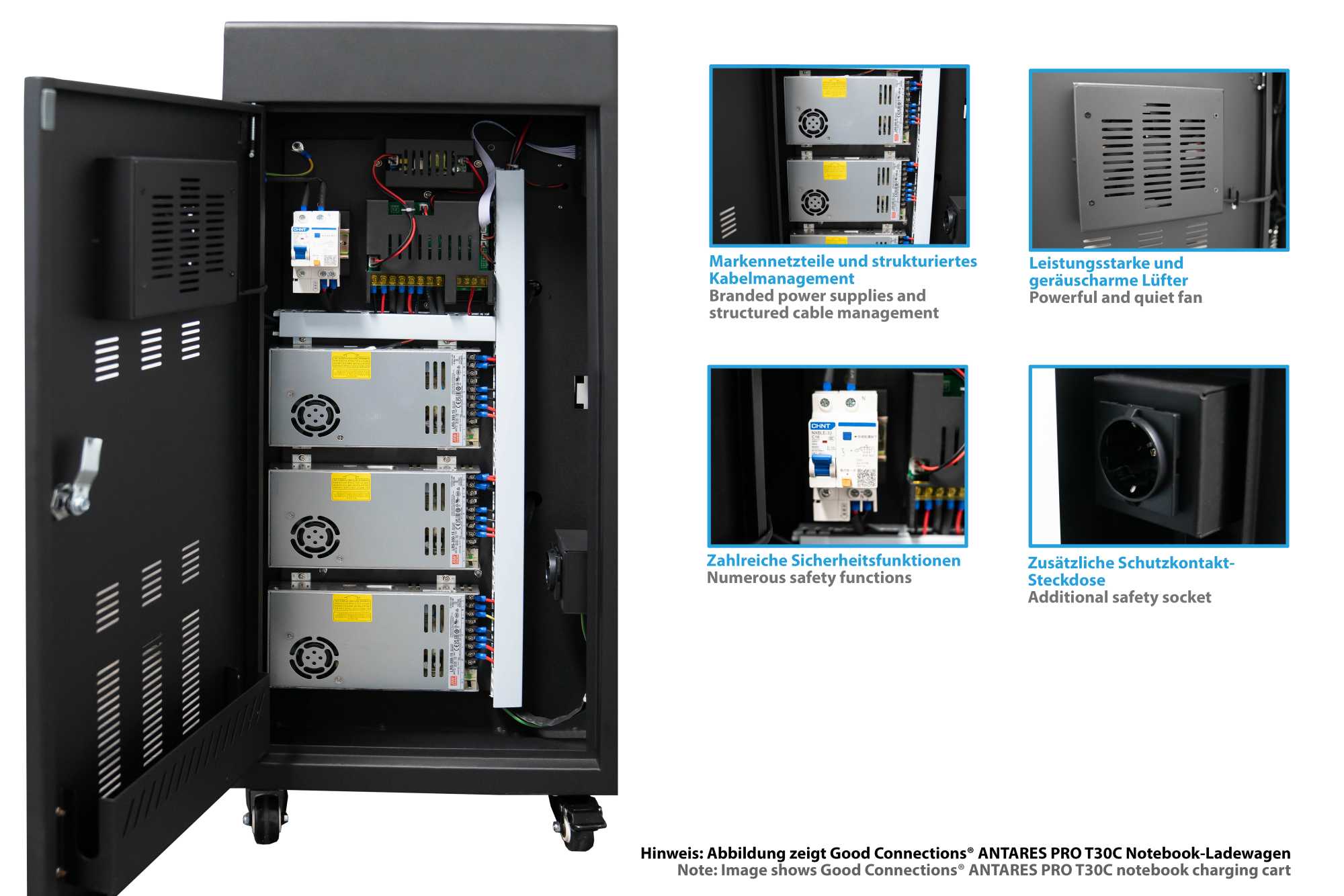 Good Connections® ANTARES T40C Tablet-charging cabinet up to 11", USB-C™ version, 30W per port, UV-C disinfection, grey