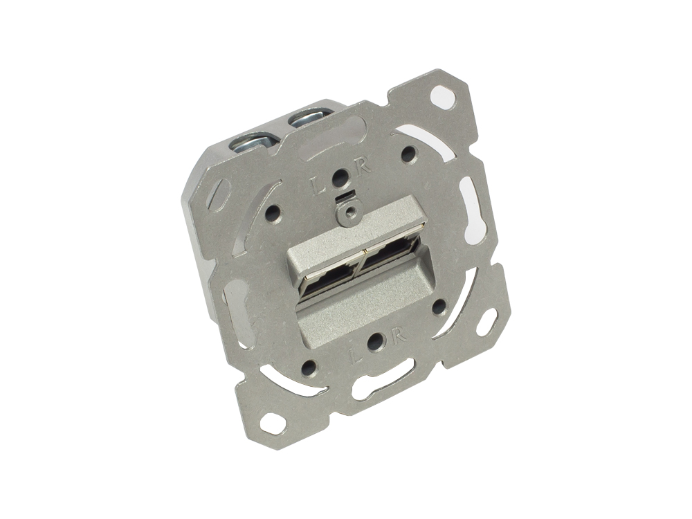 Netzwerkdose Cat. 6A, 2xRJ45, geschirmt, Unterputzdose, inkl. Zentralstück und Abdeckrahmen, verkehrsrot RAL3020, Good Connections
