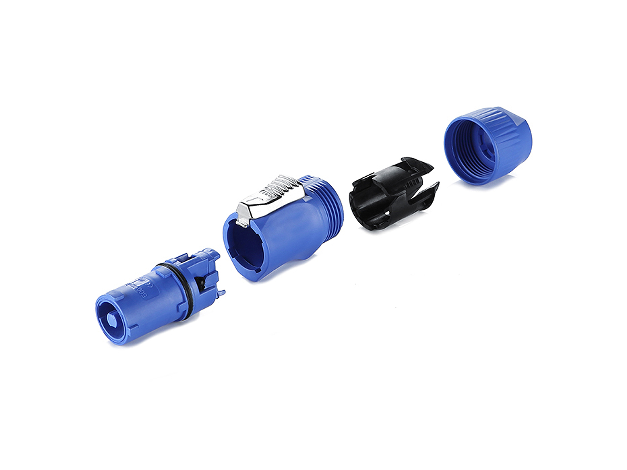 Power connector panel socket (Power-In) 3-pin with lock, blue, Good Connections®