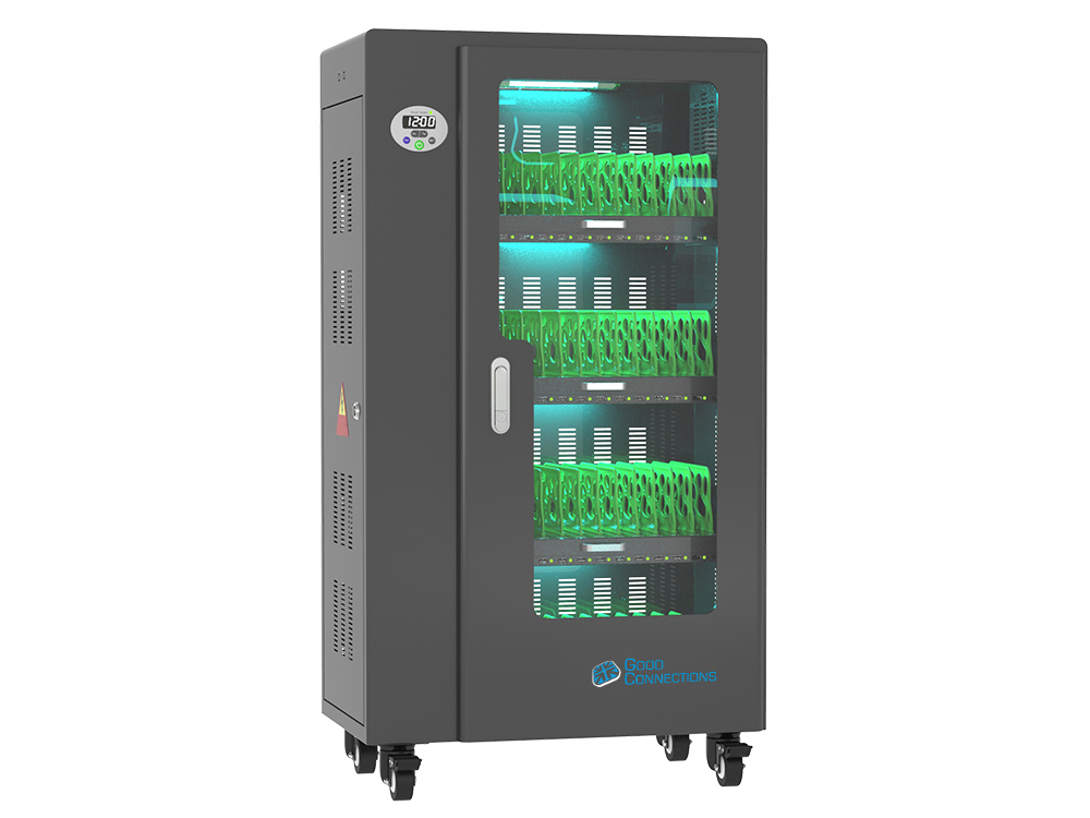 Tablet charging cart for up to 52 devices, UV-C disinfection, Smart Control, black, Good Connections®