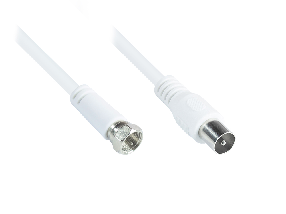 Antennenkabel weiß, F-Stecker an Koax-Stecker, gerade, 5m, Good Connections®