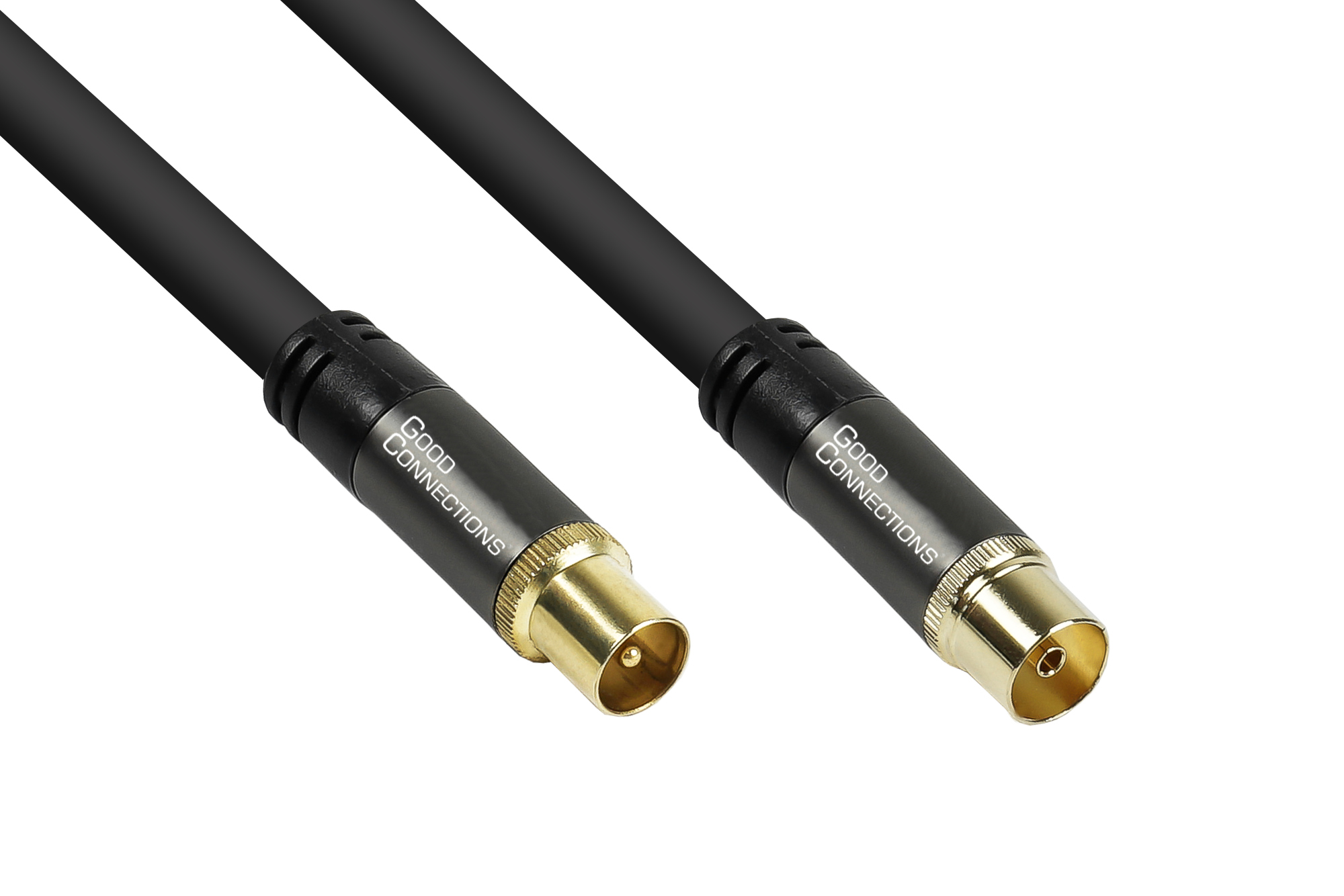 Antenna cable SmartFLEX, IEC/coax plug to socket, gold-plated, quad-shielded, shielding measure 120dB, black, 7,5m, Good Connections®