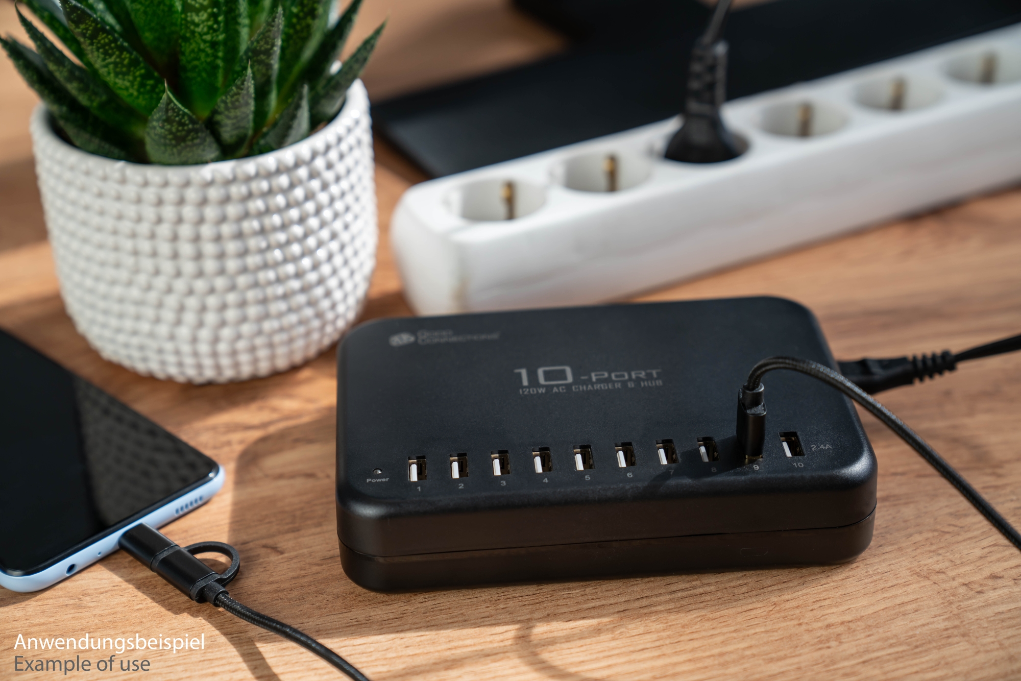 USB desktop fast charging station 120W, 10-port (10x USB-A), black, Good Connections®