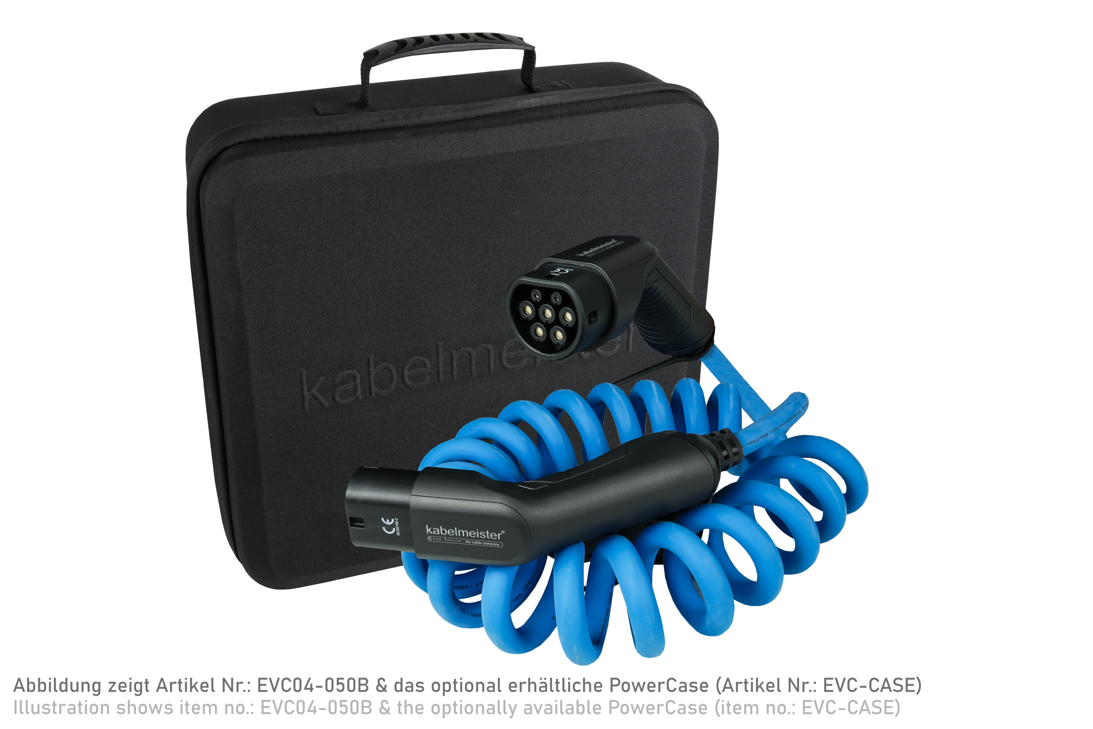 kabelmeister® Type 2 charging cable for electric and hybrid vehicles, 3-phase, 16 A, 11 kW, spiral cable, blue, 5m