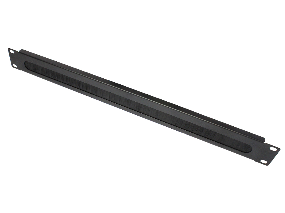 19" Cable entry, with brush insert, 1U, deep black (RAL9005), Good Connections®