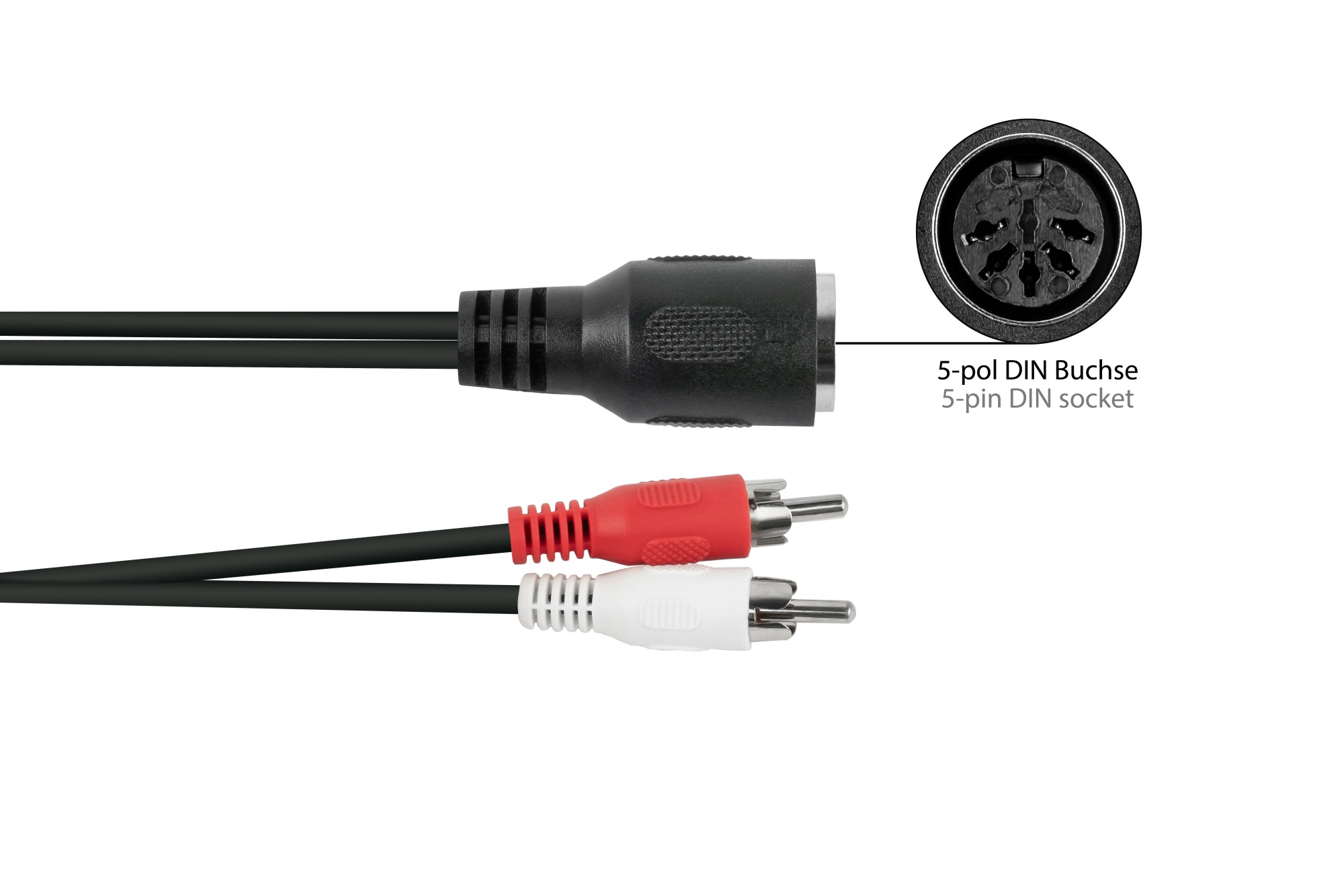 Audio adapter 2x Cinch plug to 5-pin DIN socket, 0.2m, Good Connections®