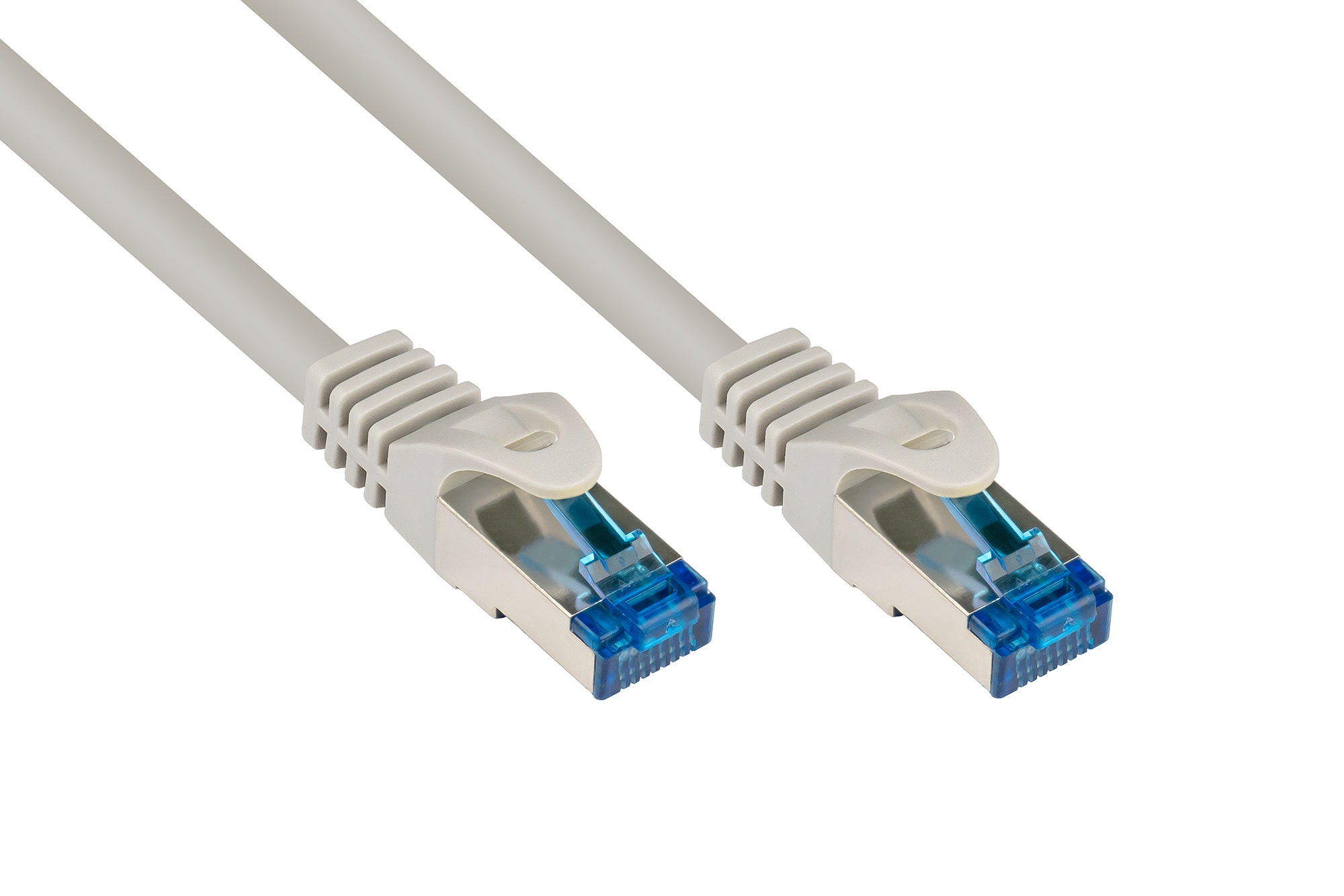 RNS® Patchkabel mit Rastnasenschutz, Cat. 6A, S/FTP, PiMF, halogenfrei, 500MHz, grau, 10m, Good Connections®